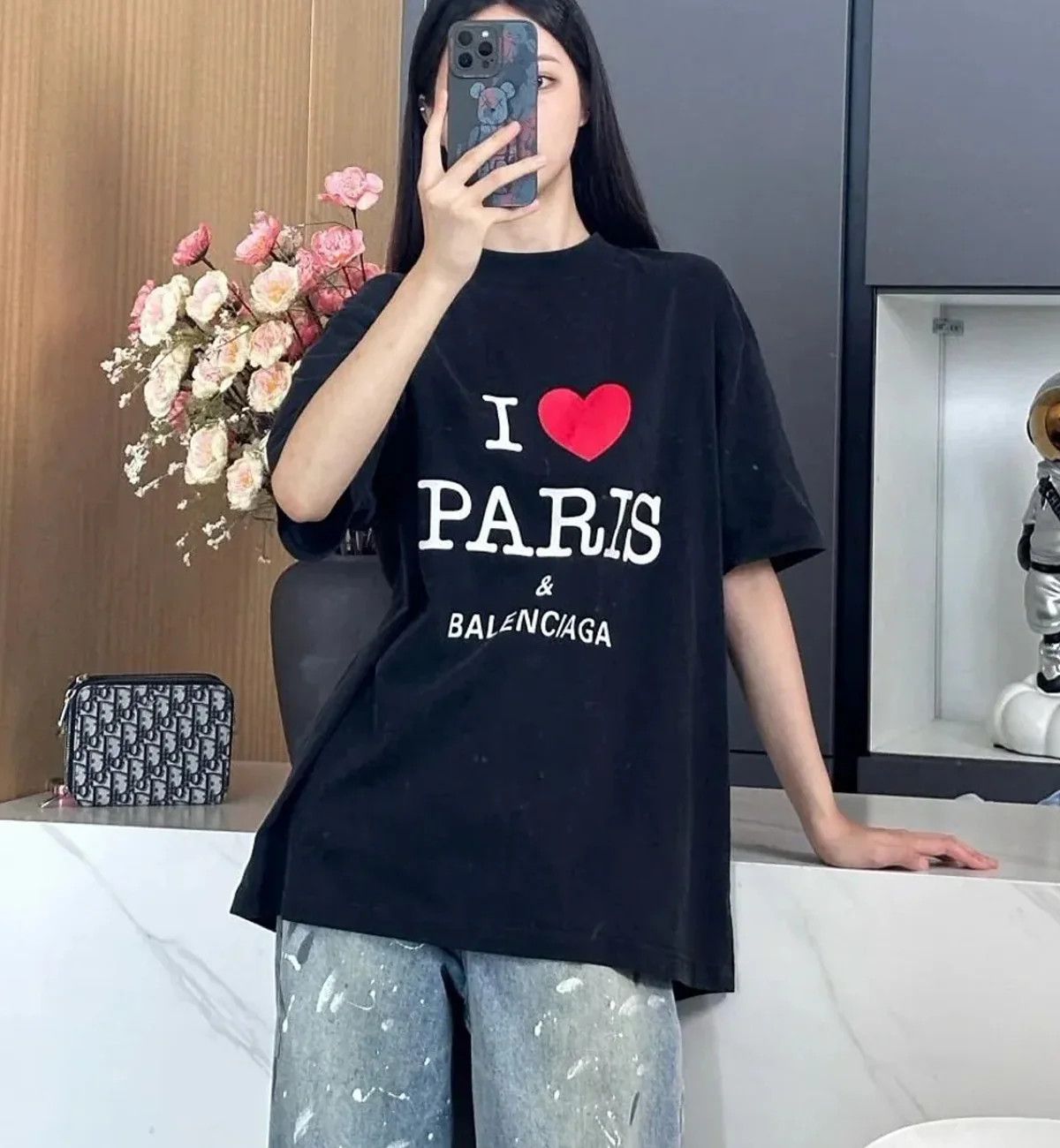 Balenciaga o1srvl11e0325 I Love Paris & Balenciaga T-Shirt in Black Size L / US 10 / IT 46 - 3 Thumbnail