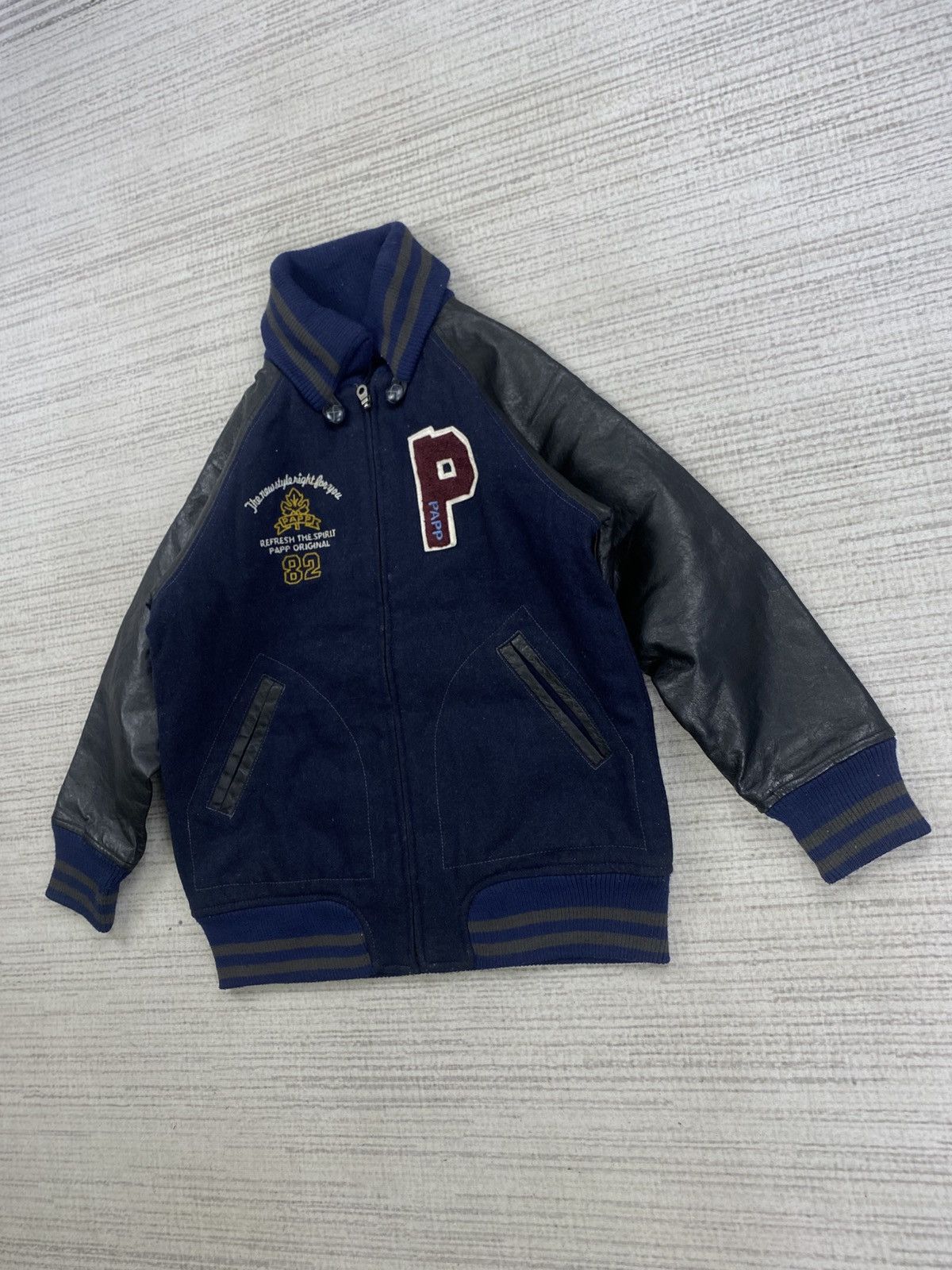 Japanese Brand × Vintage Vintage 90s Papp Leather Sleeve Varsity Jacket For Kids Size US XXS / EU 40 - 4 Thumbnail