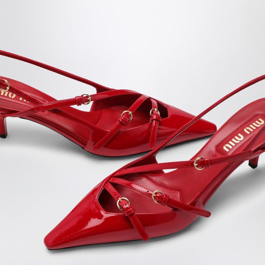 Miu Miu o1d2blof0924 Leather Slingback Decollete with Buckels in Red Size US 8 / IT 38 - 5 Thumbnail