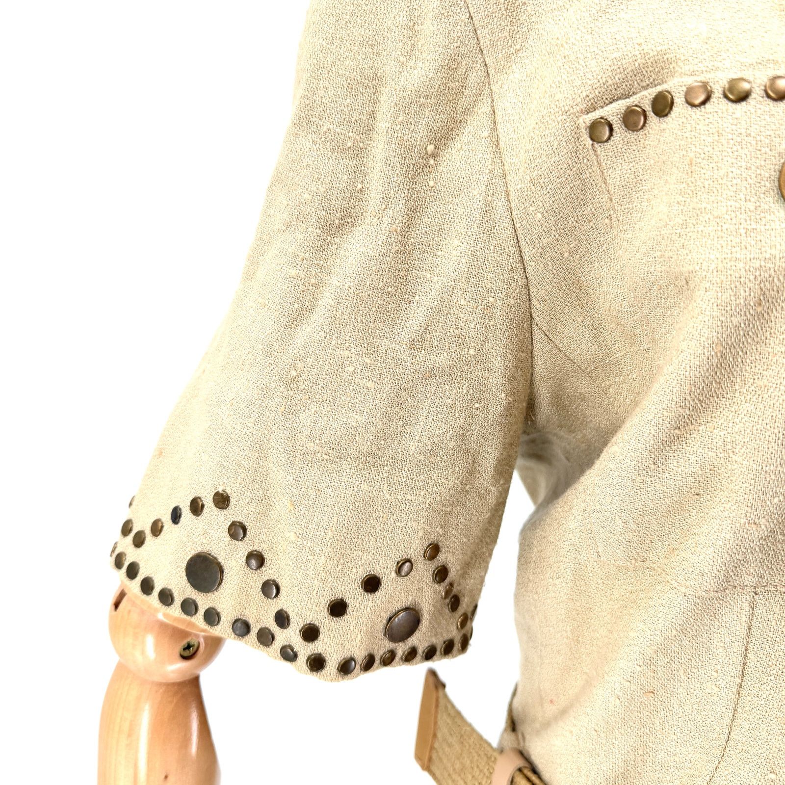 Double D Ranch Vintage 90s Khaki Copper Studded Safari Belted Jacket Size M / US 6-8 / IT 42-44 - 3 Thumbnail