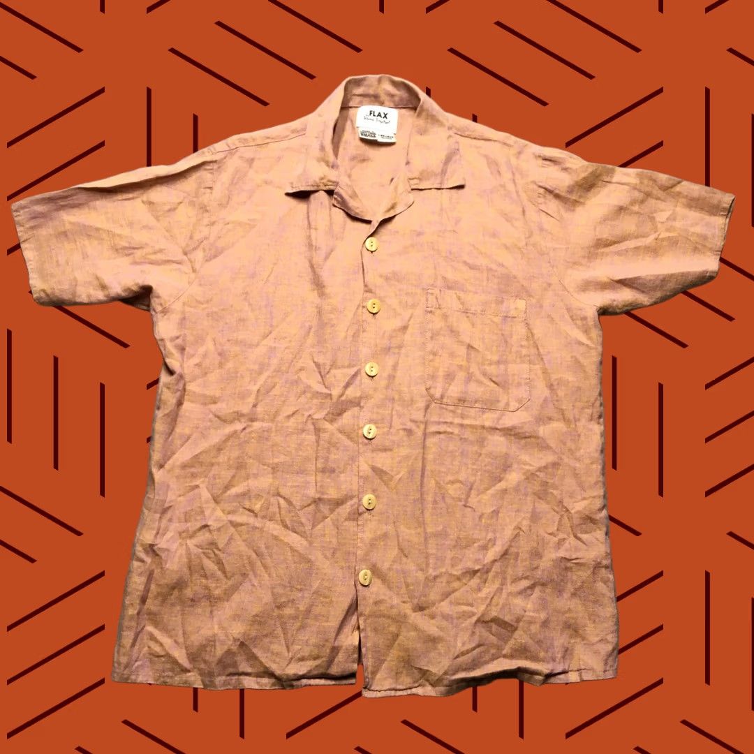 FLAX VINTAGE FLAX by Jeanne Engelhart Shirt Mens Small Orange Linen Short Sleeve Button-Up Collared Size US S / EU 44-46 / 1 - 1 Thumbnail