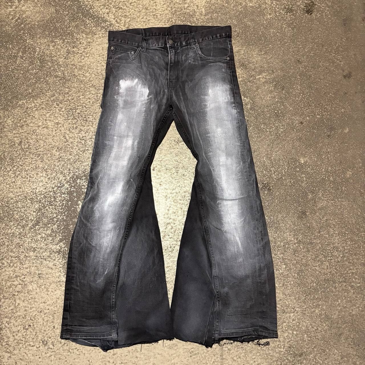 Japanese Brand Custom Black Baggy Distressed Jeans Painted Wide Leg Size US 31 - 1 Thumbnail