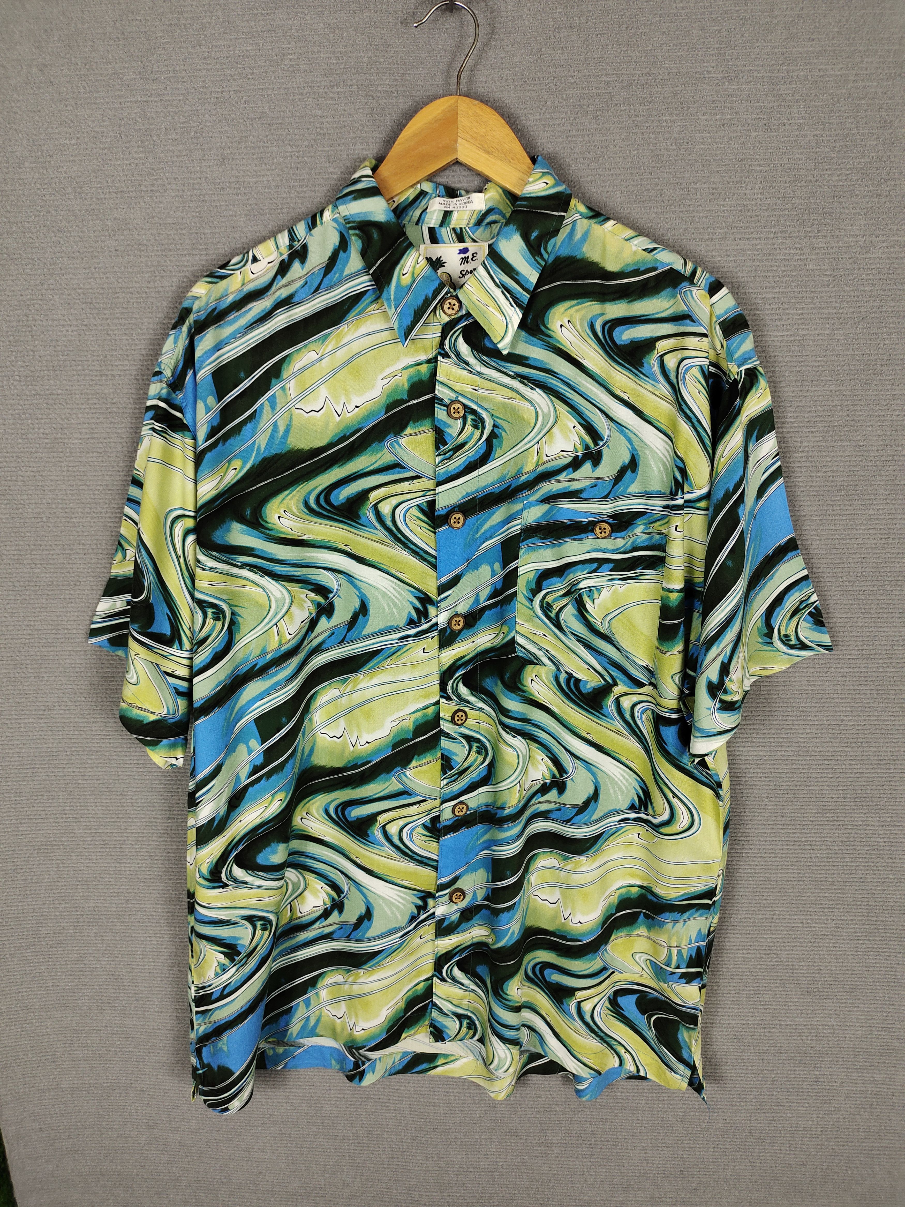 1990s M.E Sport Abstract Fractal Oversize Hawaiian Shirt