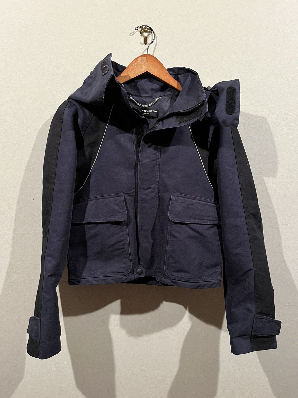 image of Balenciaga Cropped Swing Parka in Blue, Men's (Size Small)