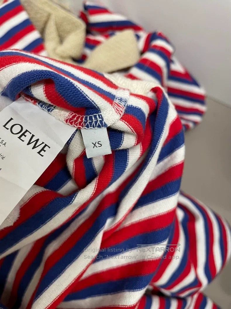 Loewe LOEWE Red and White Striped Cotton Hooded Dress Size XS / US 0-2 / IT 36-38 - 6 Thumbnail