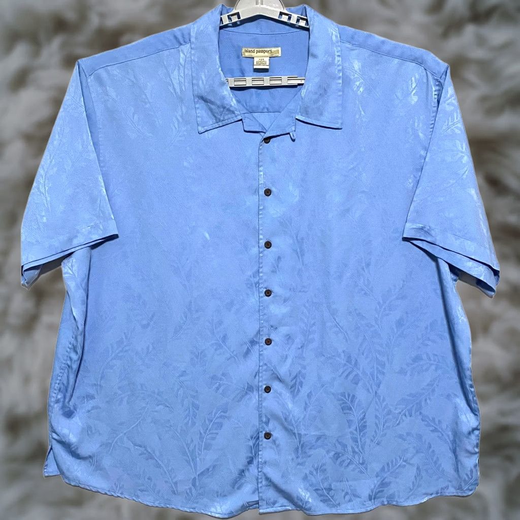 Vintage VINTAGE Island Passport Hawaiian Blue Button Shirt Men 3XL Resort Tropical Leaf Jacquard Size US XXL / EU 58 / 5 - 1 Thumbnail
