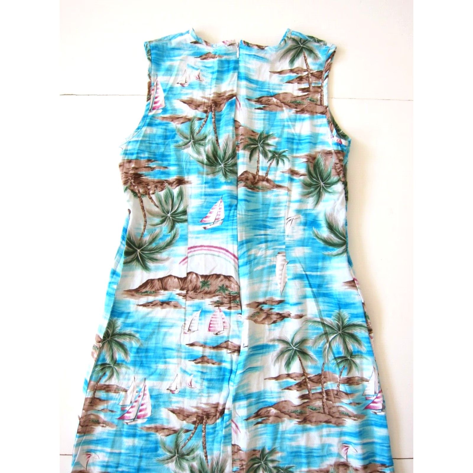 Evan Picone VINTAGE Evan-Picone Maxi Dress Tank Floral Hawaiian Blue Rayon 10 Women's Size L / US 10 / IT 46 - 6 Thumbnail