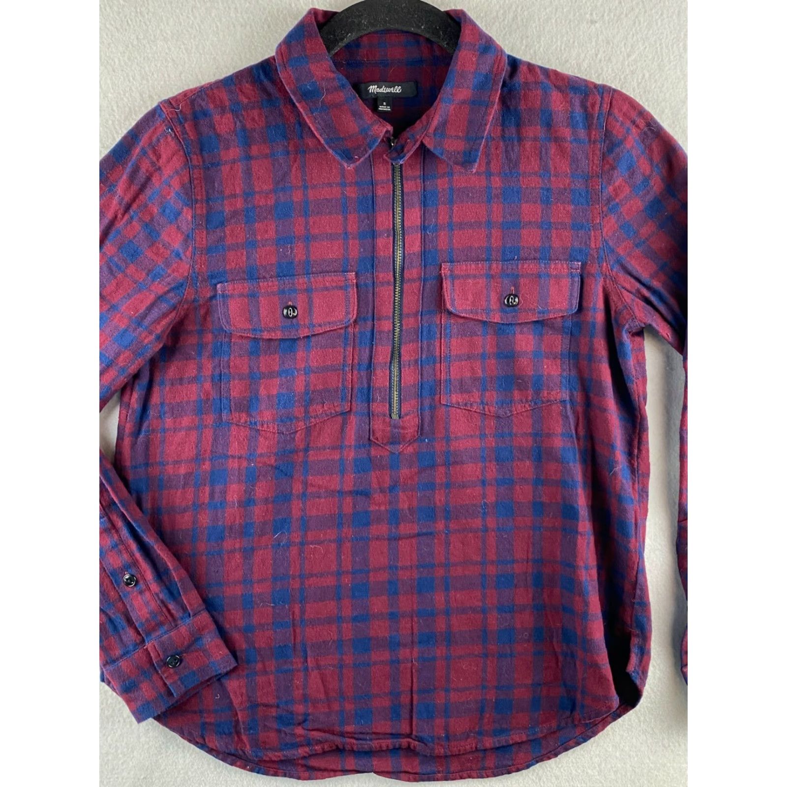 Madewell Madewell Shirt Womens Small S Blue Red Plaid 1/4 Zip Long Sleeve Multicolor Flannel Shirt Size S / US 4 / IT 40 - 3 Thumbnail