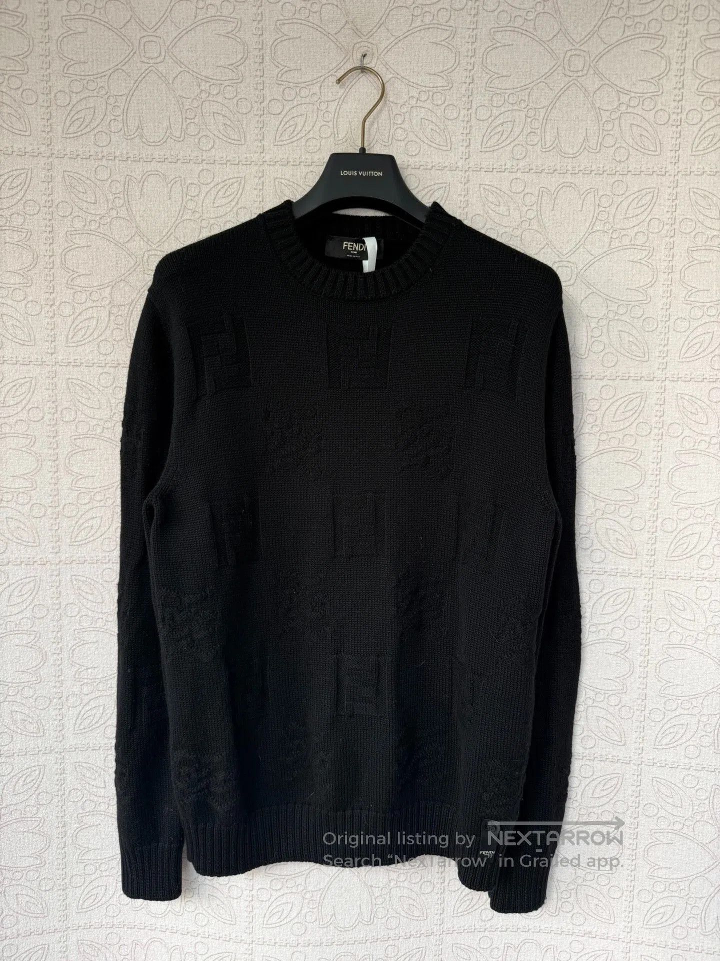 black Fendi wool sweater with logo print.
