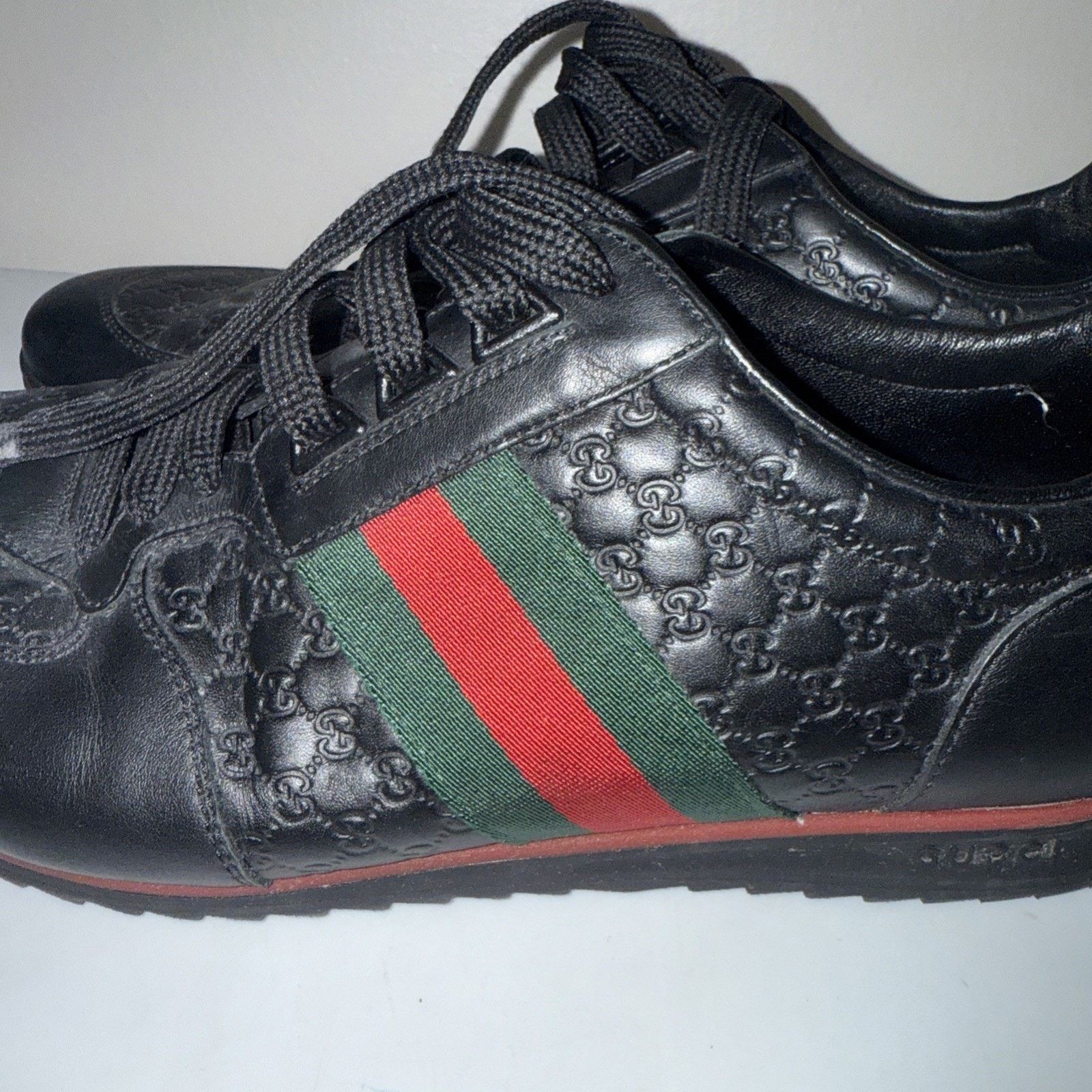 Gucci Authentic Gucci Men's Black Leather Web Sneakers Size 9.5 US Size US 9.5 / EU 42-43 - 14 Thumbnail