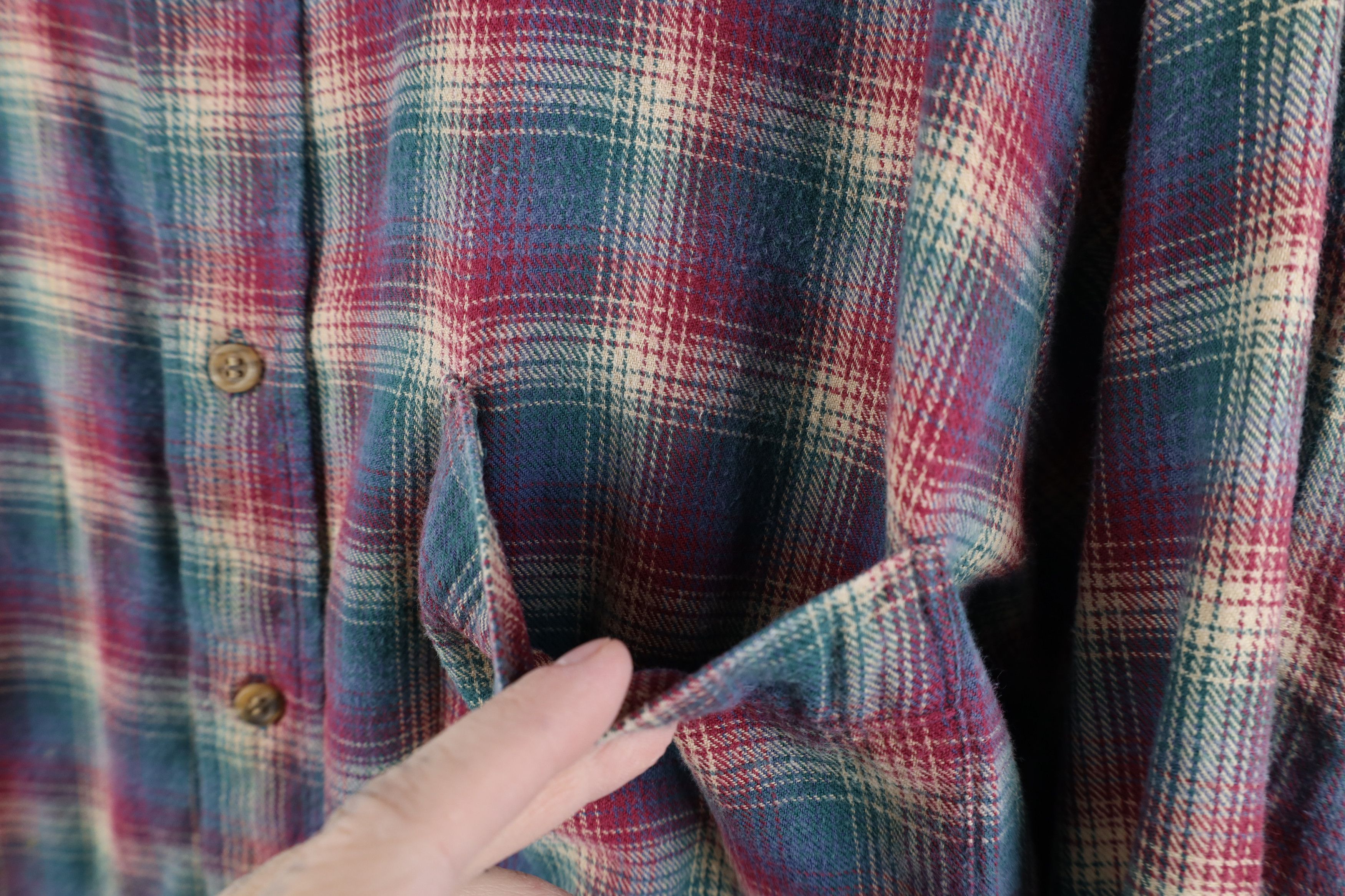 Vintage Vintage 90s Streetwear Flannel Band Collar Button Shirt Size US L / EU 52-54 / 3 - 5 Thumbnail