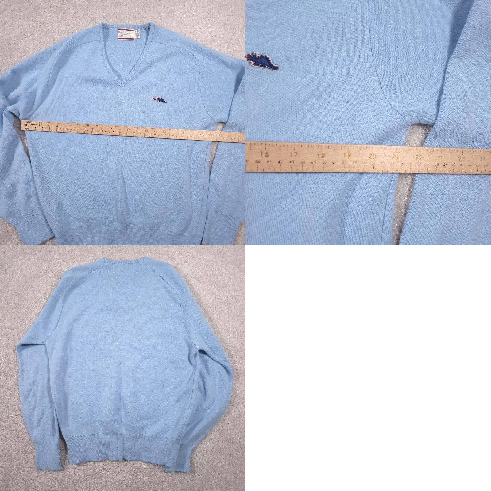 Sears VINTAGE Sears Sweater Mens Large Blue Knit V-Neck Orlon Acrylic Pullover 70s Size US L / EU 52-54 / 3 - 8 Thumbnail