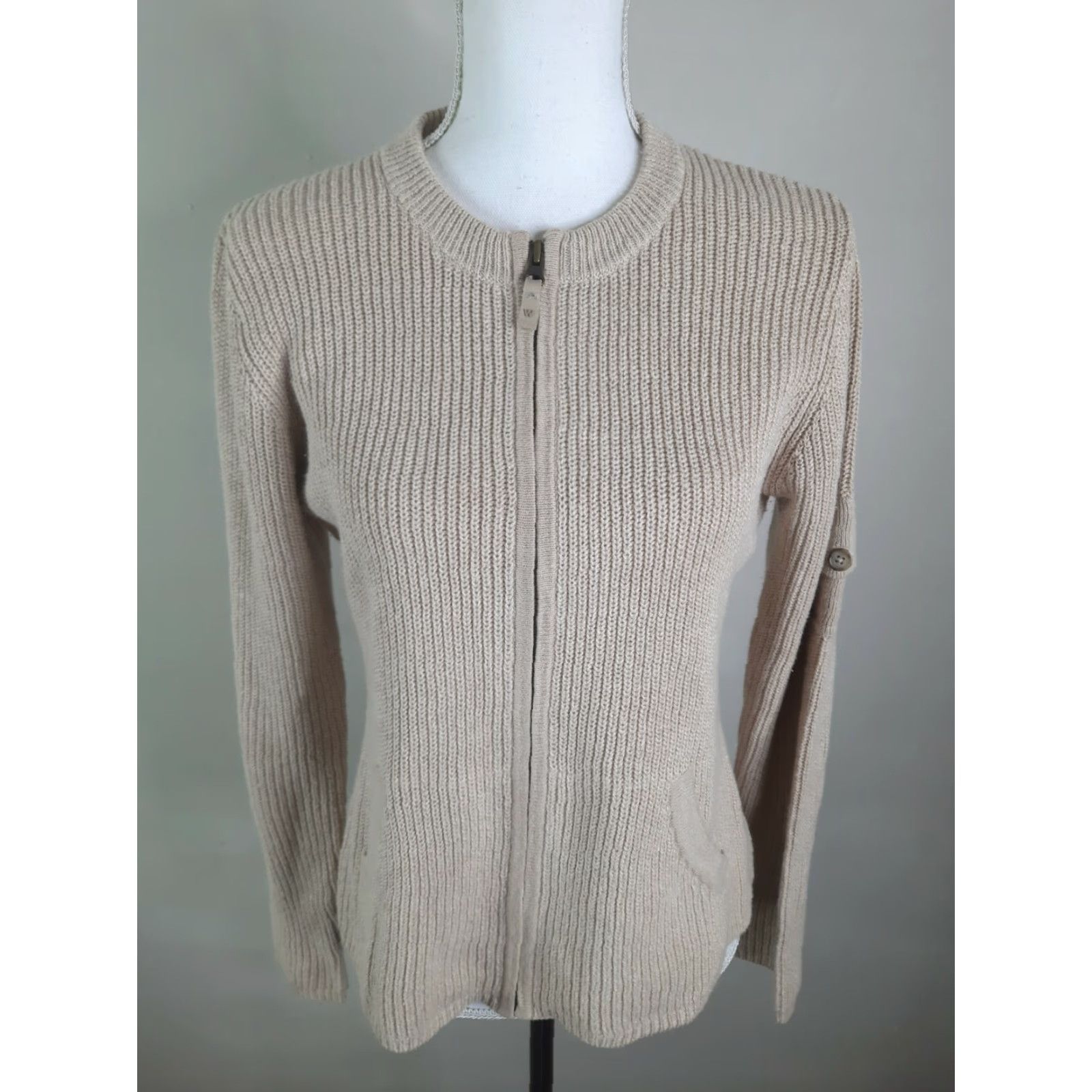 Vintage Woolrich Cardigan Sweater Jacket Full Zip Beige M Womens Woolrich Oat Mix Full Zip Beige S6C Size M / US 6-8 / IT 42-44 - 4 Thumbnail
