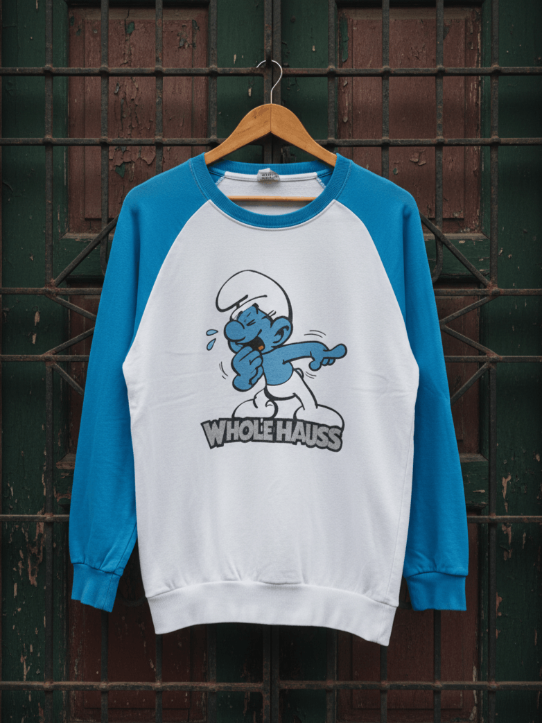 Vintage Vintage Whole Hauss Smurfs Raglan Sweatshirt Size US XL / EU 56 / 4 - 1 Thumbnail