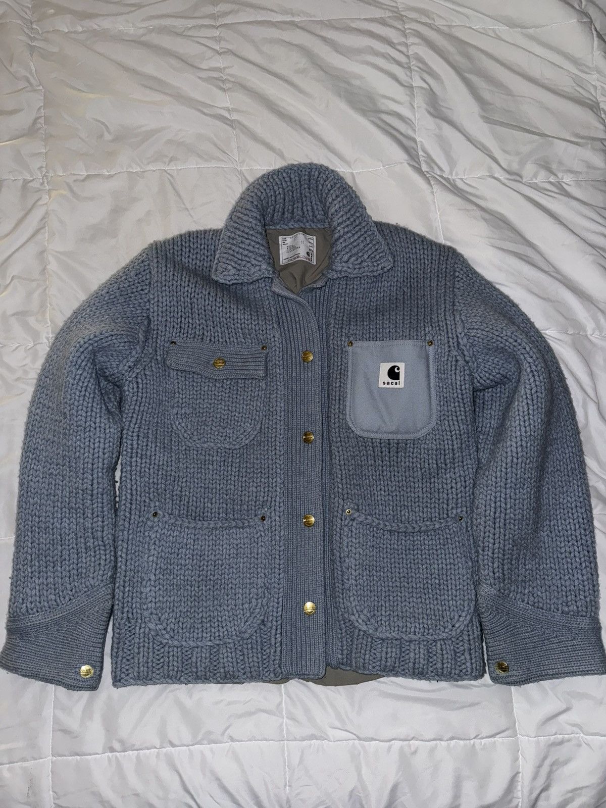 Carhartt × Sacai Sacai x Carhartt WIP Blue Knit Jacket | Grailed