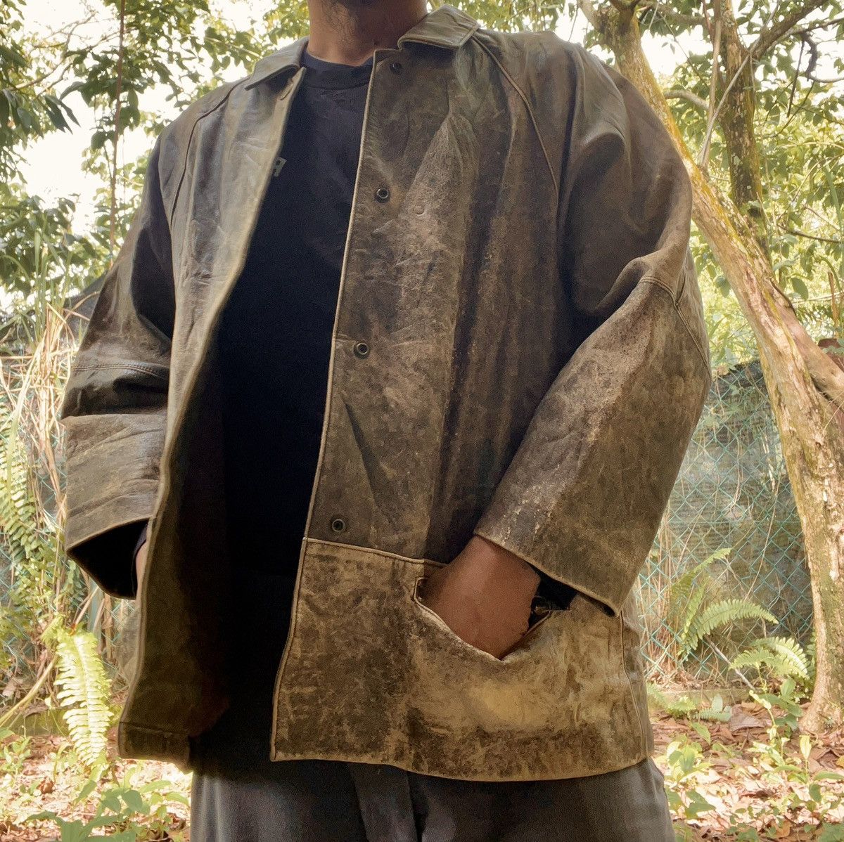 Japanese Brand Leather jacket kimono loose cut style Size US L / EU 52-54 / 3 - 6 Thumbnail