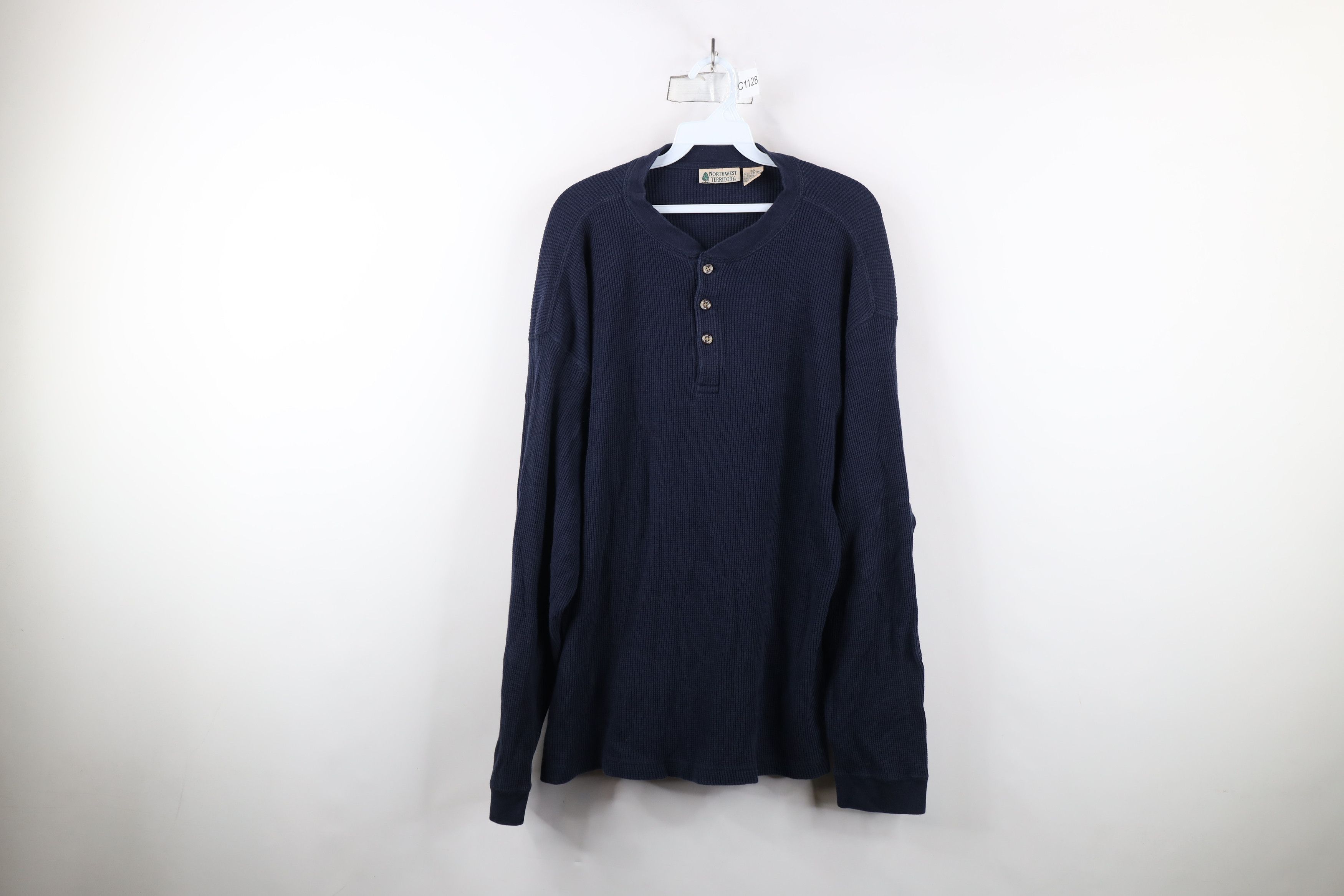 Vintage 90s Streetwear Thermal Waffle Knit Henley T-Shirt