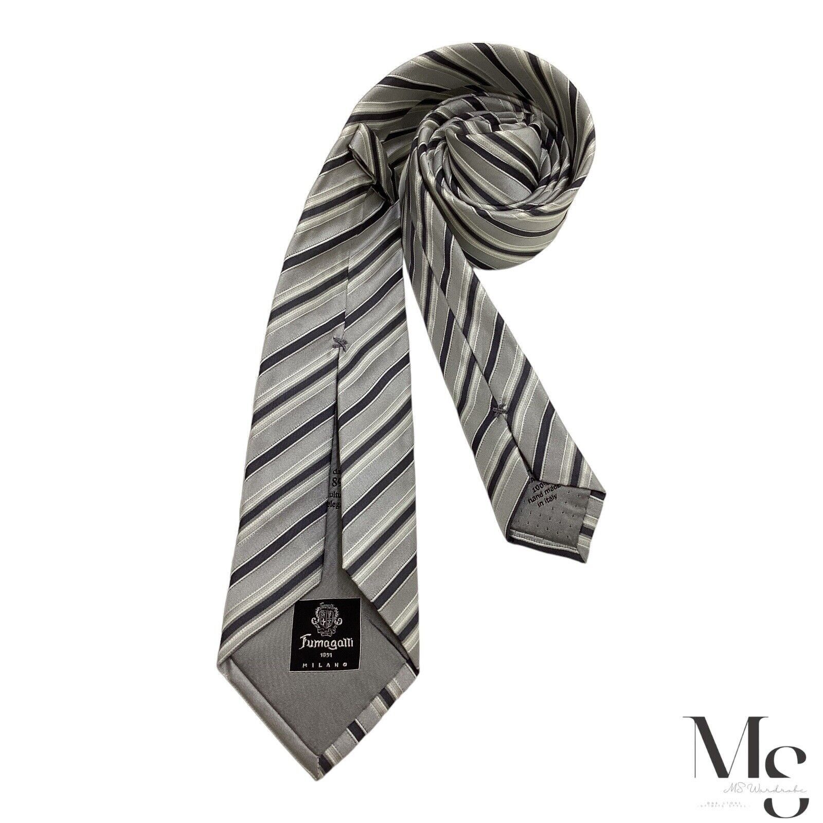 Fumagalli FUMAGALLI Trifold Gray Striped Silk Tie Hand Made In Italy Size ONE SIZE - 2 Thumbnail