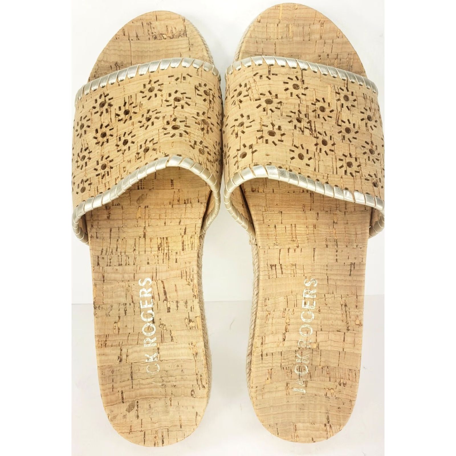 Jack Rogers Jack Rogers Sandals Women's 7M Tan Brown Cork Espadrille Slip On Wedge Casual Comfort & Style Size US 7 / IT 37 - 6 Thumbnail