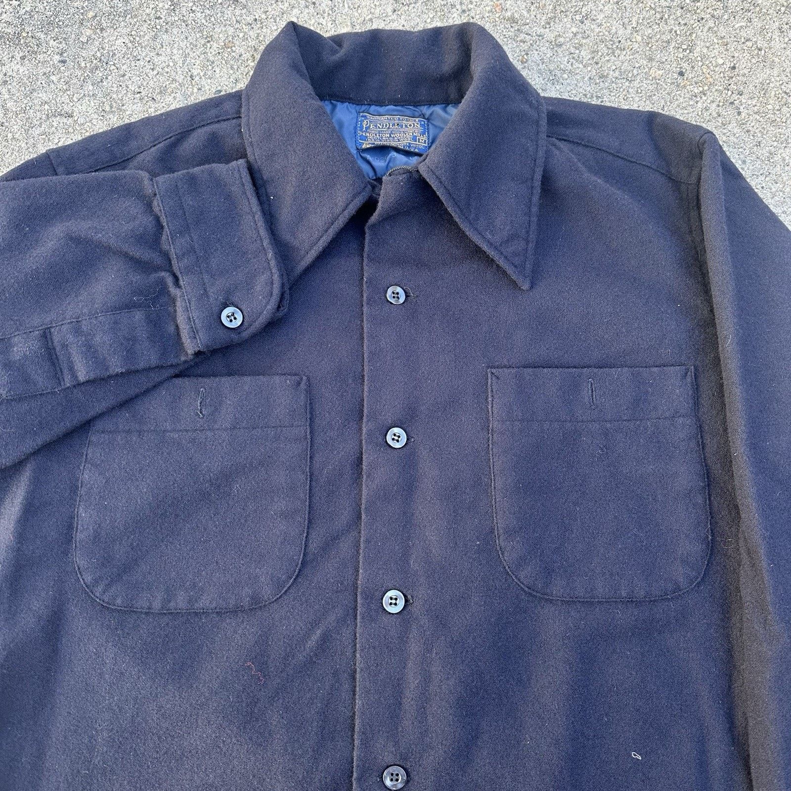 Pendleton × Vintage Vintage 60s Pendleton Navy Blue Wool Board Shirt Loop Collar Size US M / EU 48-50 / 2 - 2 Thumbnail