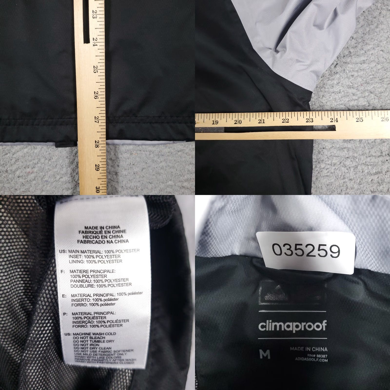 Adidas Adidas Jacket Mens M Gray Black Full Zip Windbreaker, 100% Polyester, Activewear, Sports, Outdoor, Casual, Fall Winter Spring Summer, Men Size US M / EU 48-50 / 2 - 8 Thumbnail