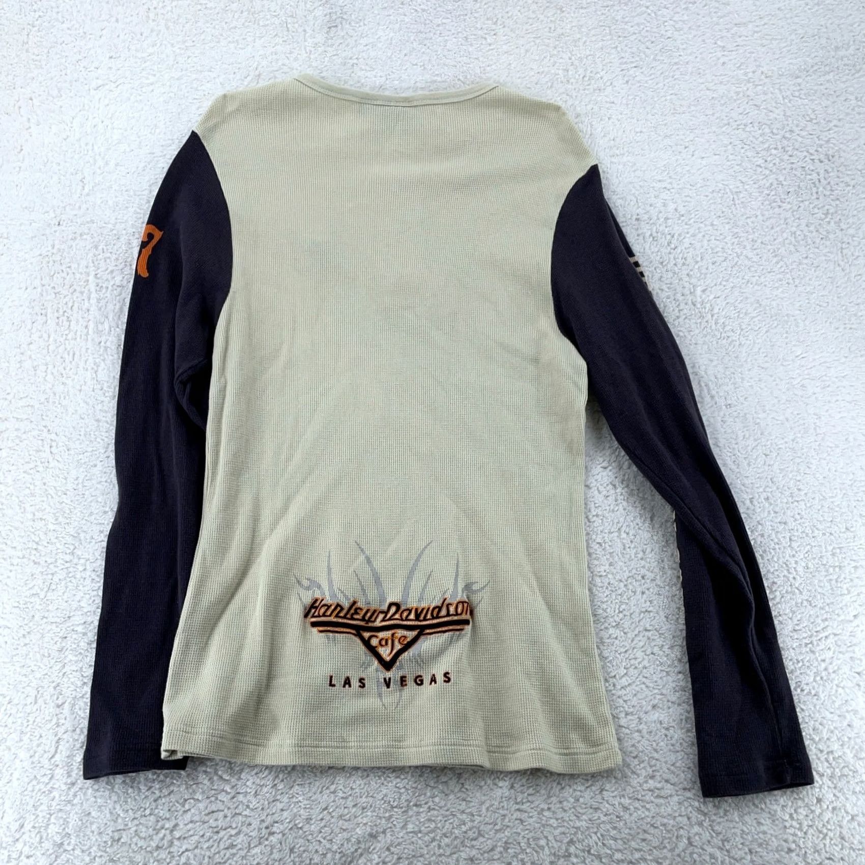 Harley Davidson Harley-Davidson T-Shirt Womens Long Sleeve Henley Thermal Ivory S Fits S/M Biker Las Vegas Cafe Harley Davidson Size S / US 4 / IT 40 - 5 Thumbnail