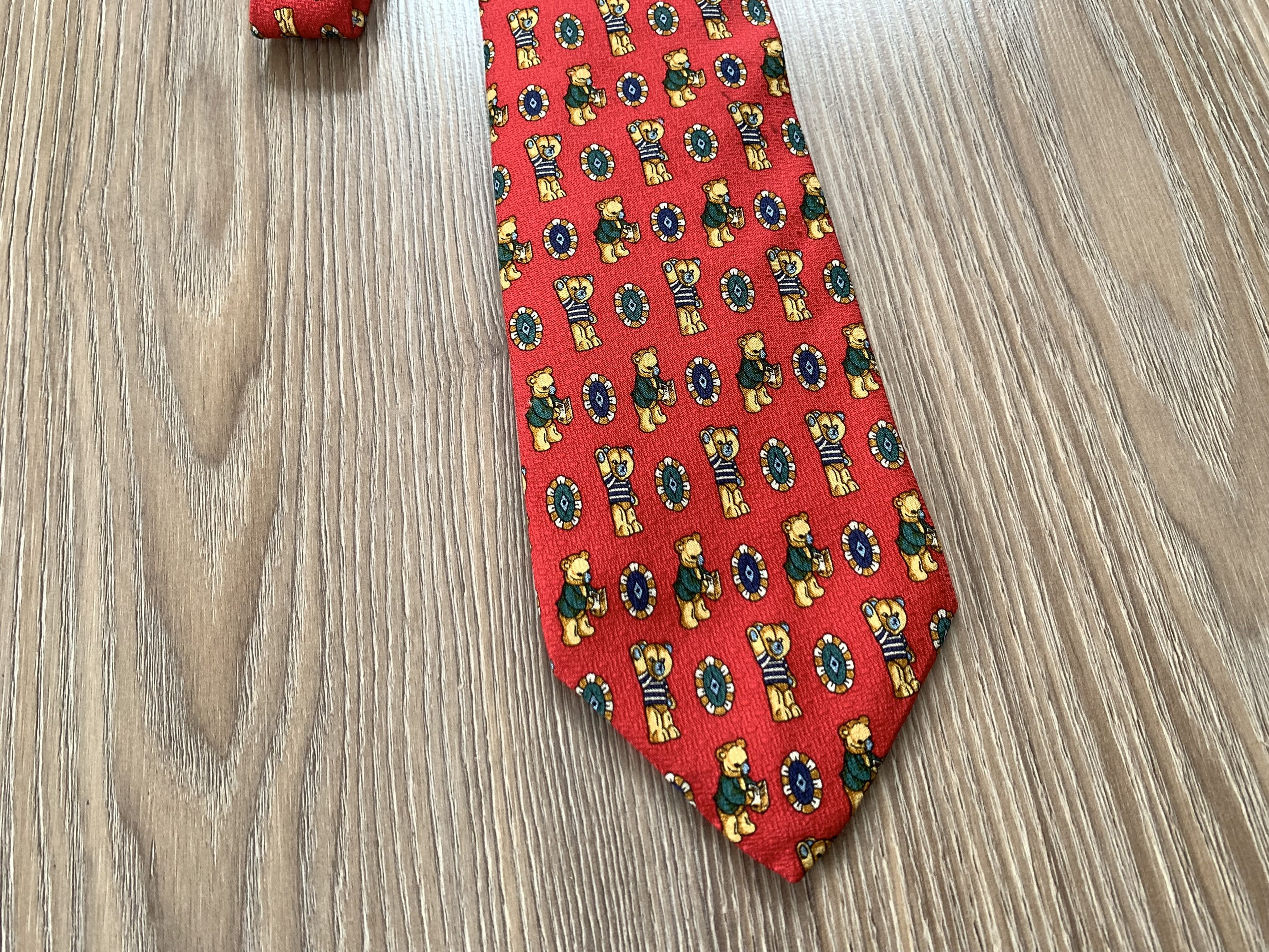 Other Angelo Litrico Red Vintage Bear Printed Silk Tie Size ONE SIZE - 3 Thumbnail