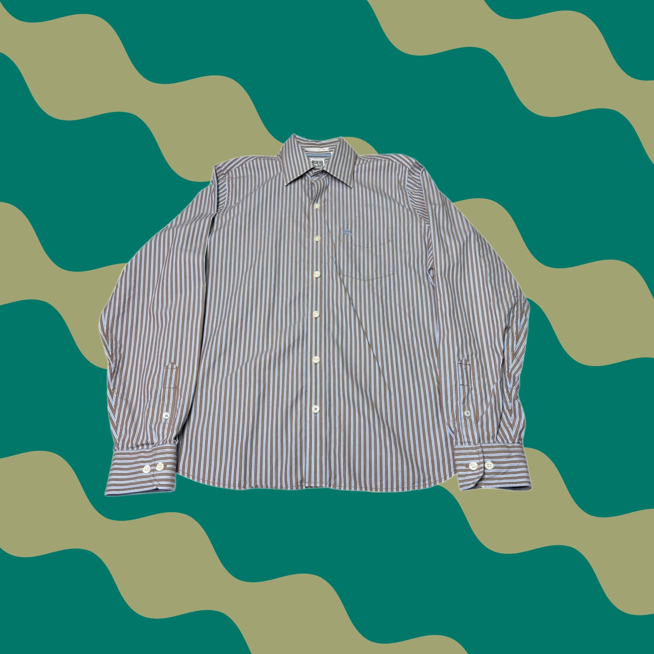 Vintage VINTAGE RUEHL No925 Striped Shirt Mens XL Brown Blue Button-Down Long Sleeve Cotton Blend Size US XL / EU 56 / 4 - 1 Thumbnail