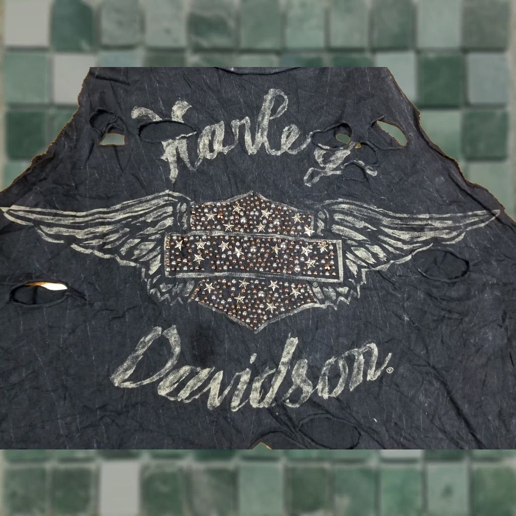 Vintage VINTAGE HARLEY DAVIDSON MOTORCYCLE WOMEN'S TANK TOP SZ SMALL WORN TRASHED BLACK Size S / US 4 / IT 40 - 1 Thumbnail