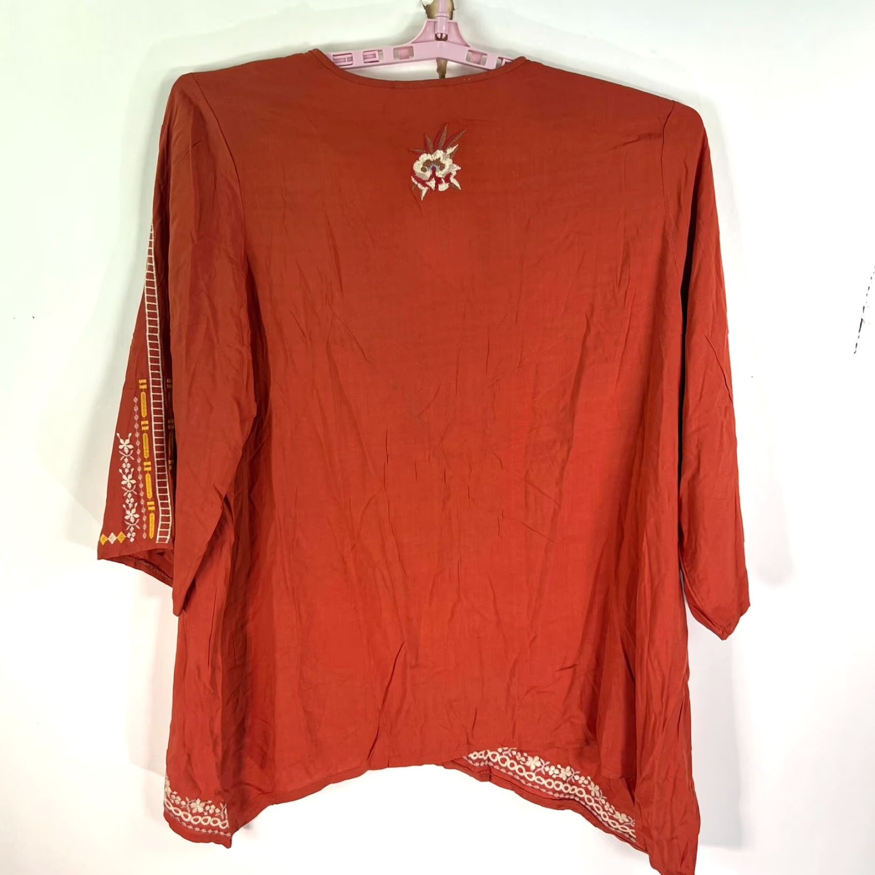 Rusty VINTAGE SOLITAIRE Embroidered V-Neck Tunic Women Size 2X Plus Rust Orange Floral Casual Size XXL / US 16-18 / IT 52-54 - 7 Thumbnail