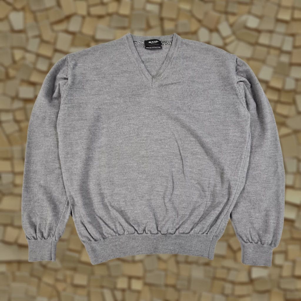 Vintage SAND Copenhagen Jumper Grey Small Merino Wool Extra Fine Knit V-Neck Long Sleeve Mens Pullover Knitwear Regular Fit Classic 90s? Size US S / EU 44-46 / 1 - 1 Thumbnail