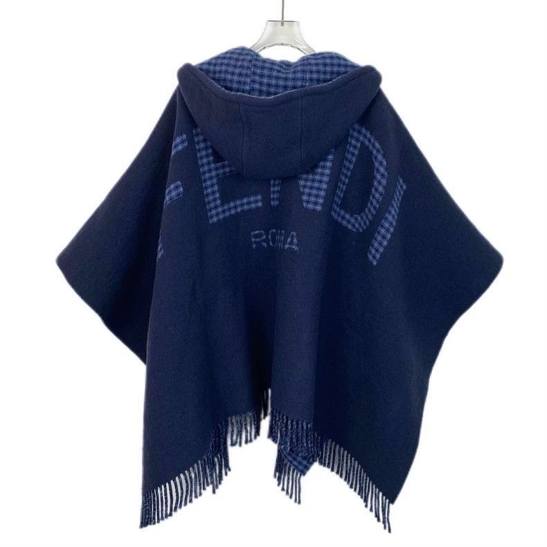 Fendi Fendi Blue Logo Wool Hooded Cape Size S / US 4 / IT 40 - 2 Thumbnail