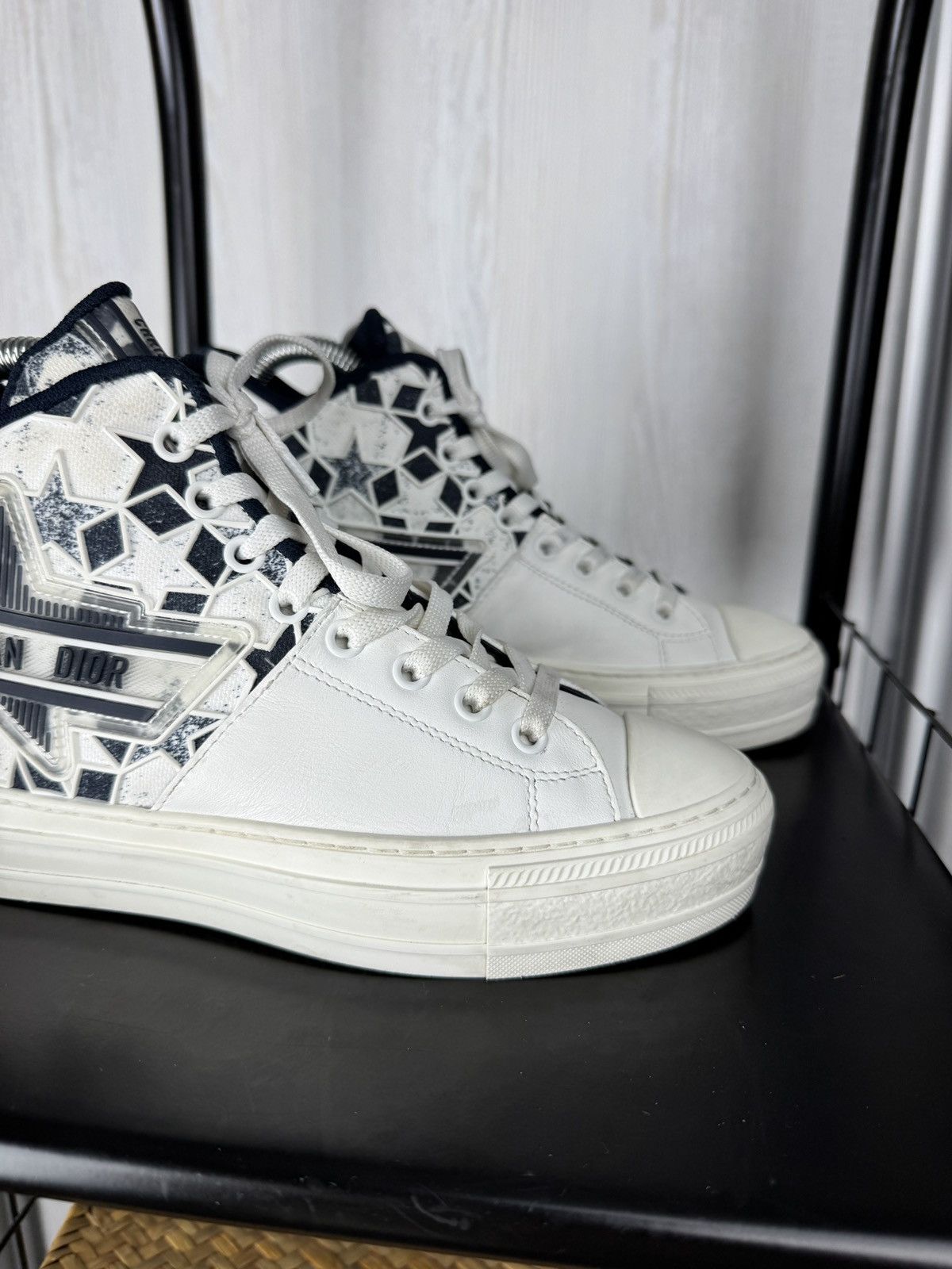 Dior Dior Walk'n'Dior Star Star Lace Up High Top Leather Sneakers Size US 4.5 / IT 34.5 - 3 Thumbnail