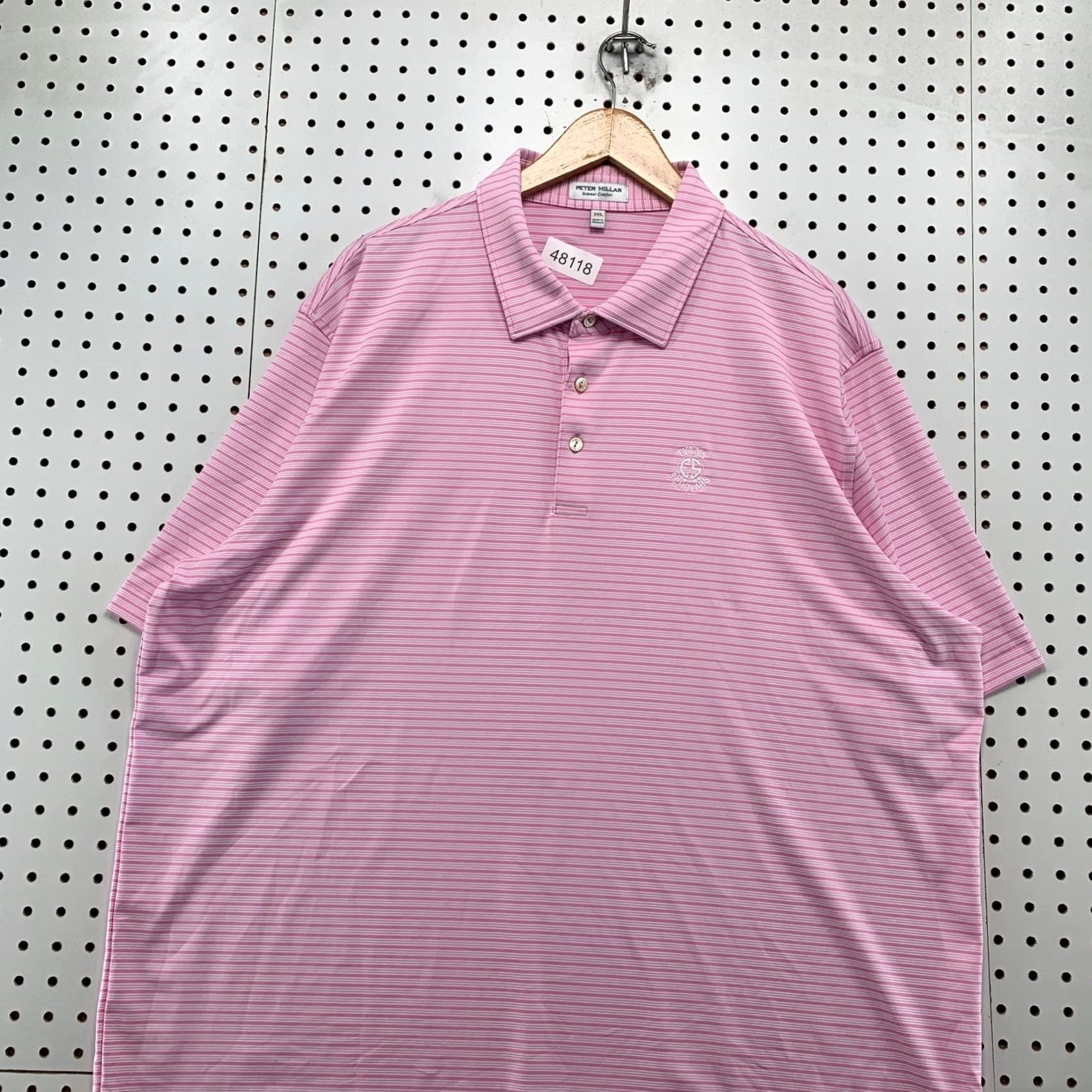 Peter Millar Peter Millar Summer Comfort Polo Shirt Mens 2XL Pink Evans Scholar Striped Golf Shirt Size US XXL / EU 58 / 5 - 4 Thumbnail