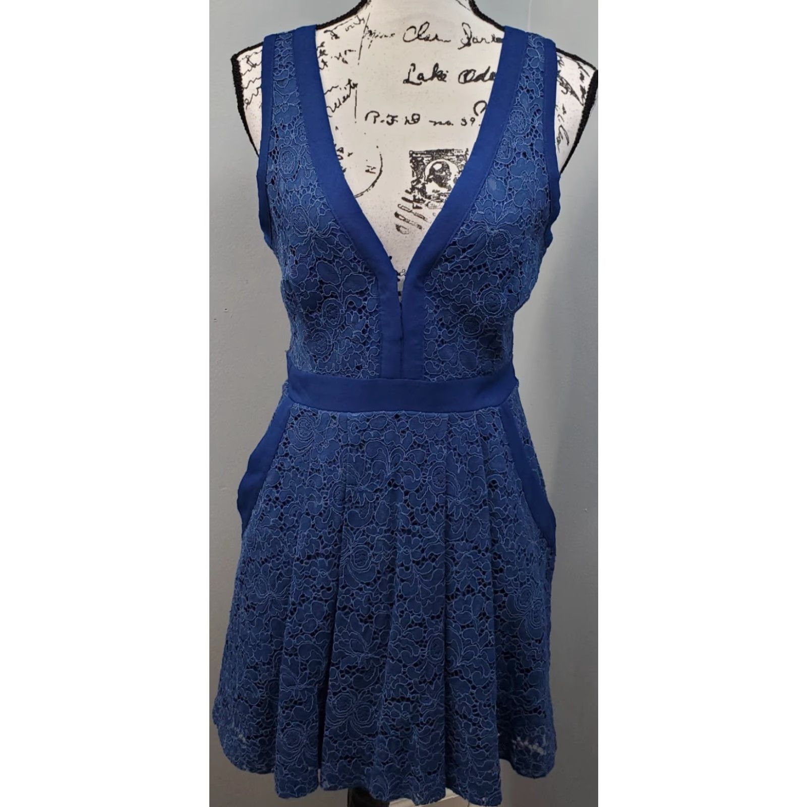 Free People Free People Dress Womens S Blue Lace Lined Plunge V Neck Cross Back Shirt Sleeveless Summer Casual Party/Cocktail Womens Size S Size S / US 4 / IT 40 - 2 Thumbnail