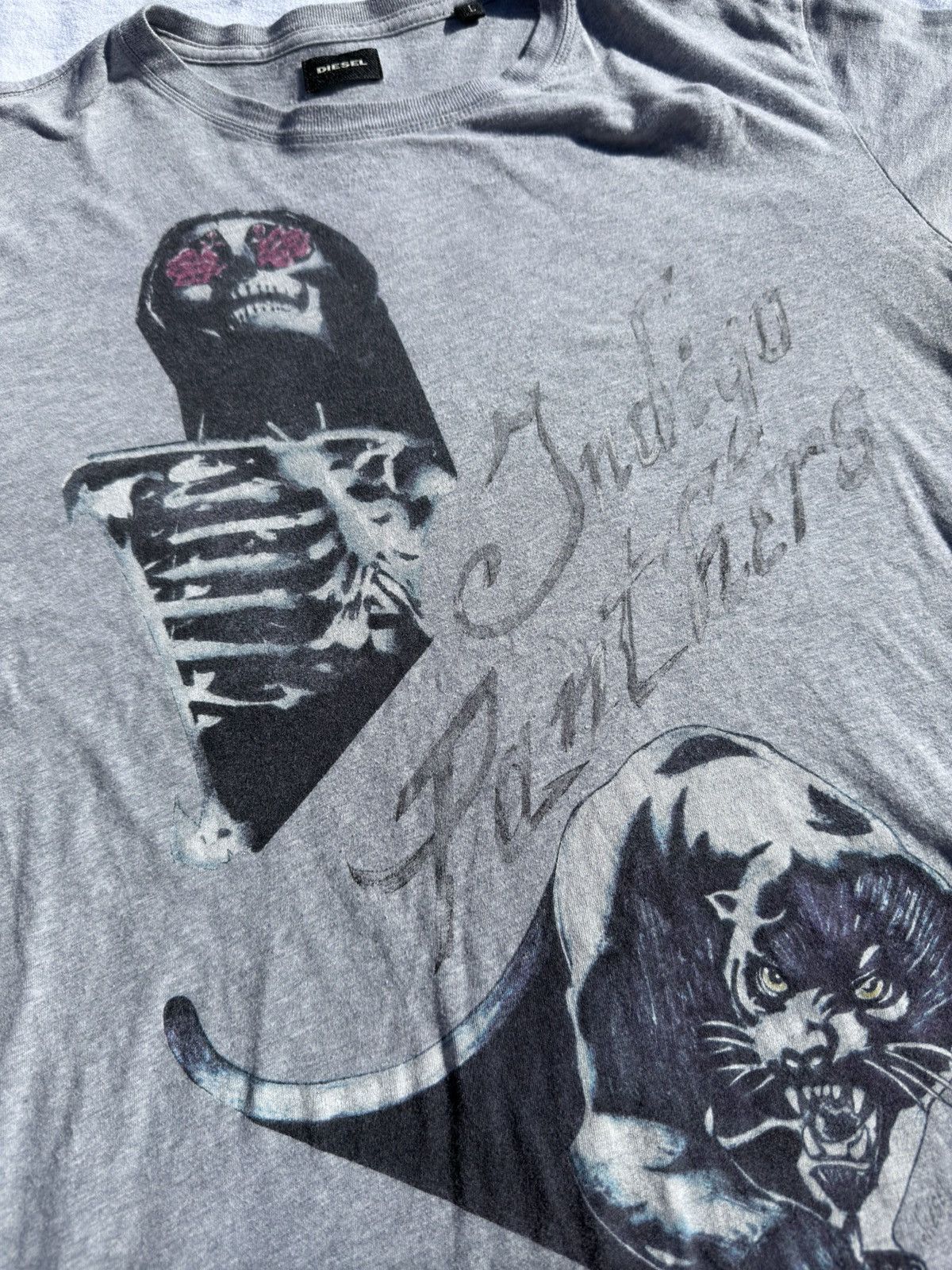 Designer × Diesel Diesel Indigo Panthers Skeleton Rose Eyes Graphic Tee Size US L / EU 52-54 / 3 - 1 Thumbnail