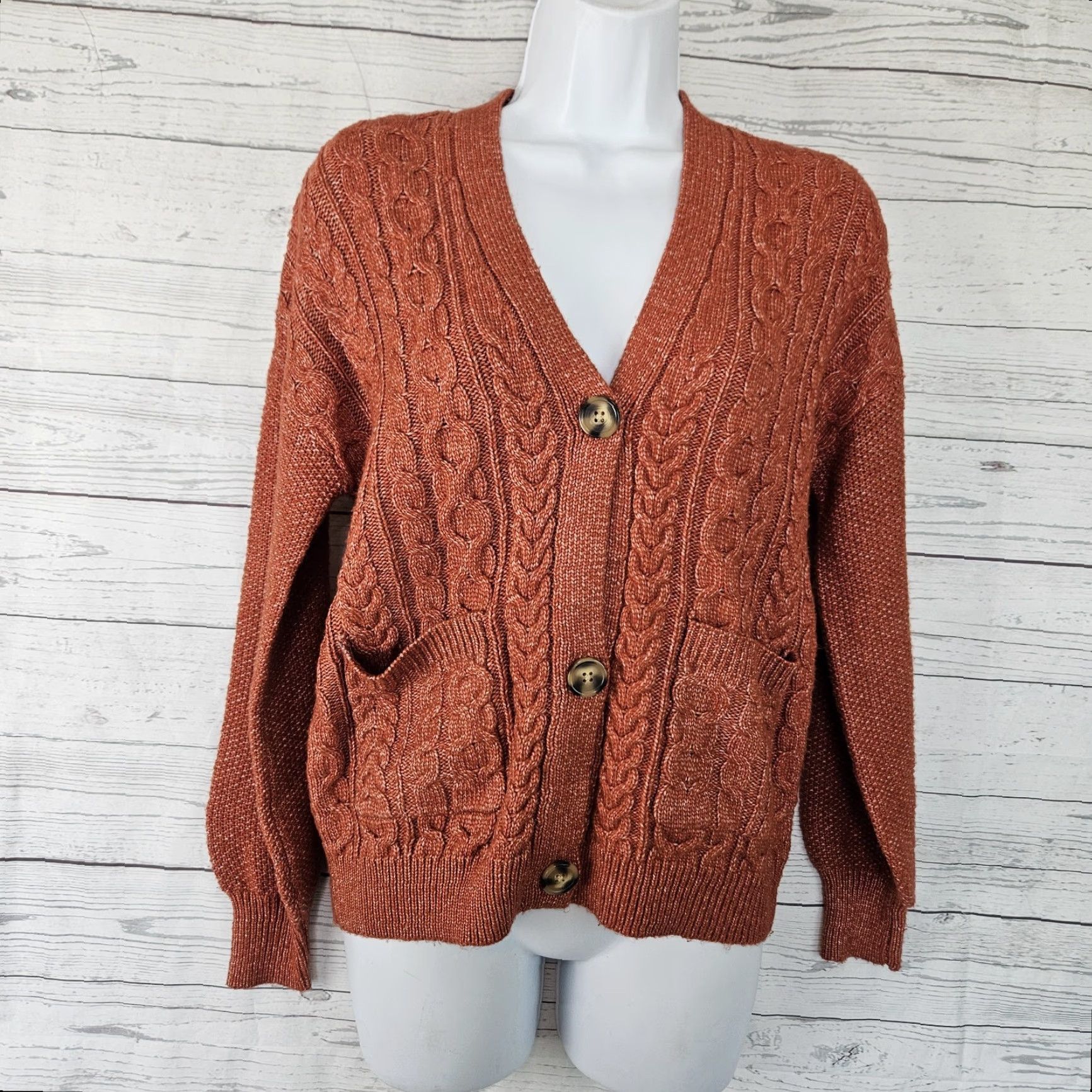 Joie Joie Cardigan Sweater XS Women Button Front Cable Knit Solid Brown Rayon Blend Size XS / US 0-2 / IT 36-38 - 2 Thumbnail