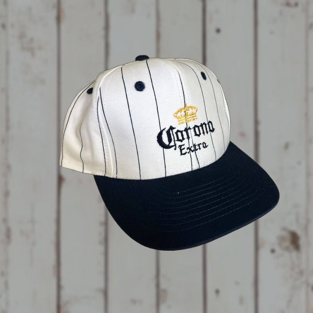 Vintage NOs New Corona Extra Beer Pinstripe White Blue Baseball SnapBack Hat Cap NY Mens Adjustable White Striped Beer Size ONE SIZE - 1 Thumbnail