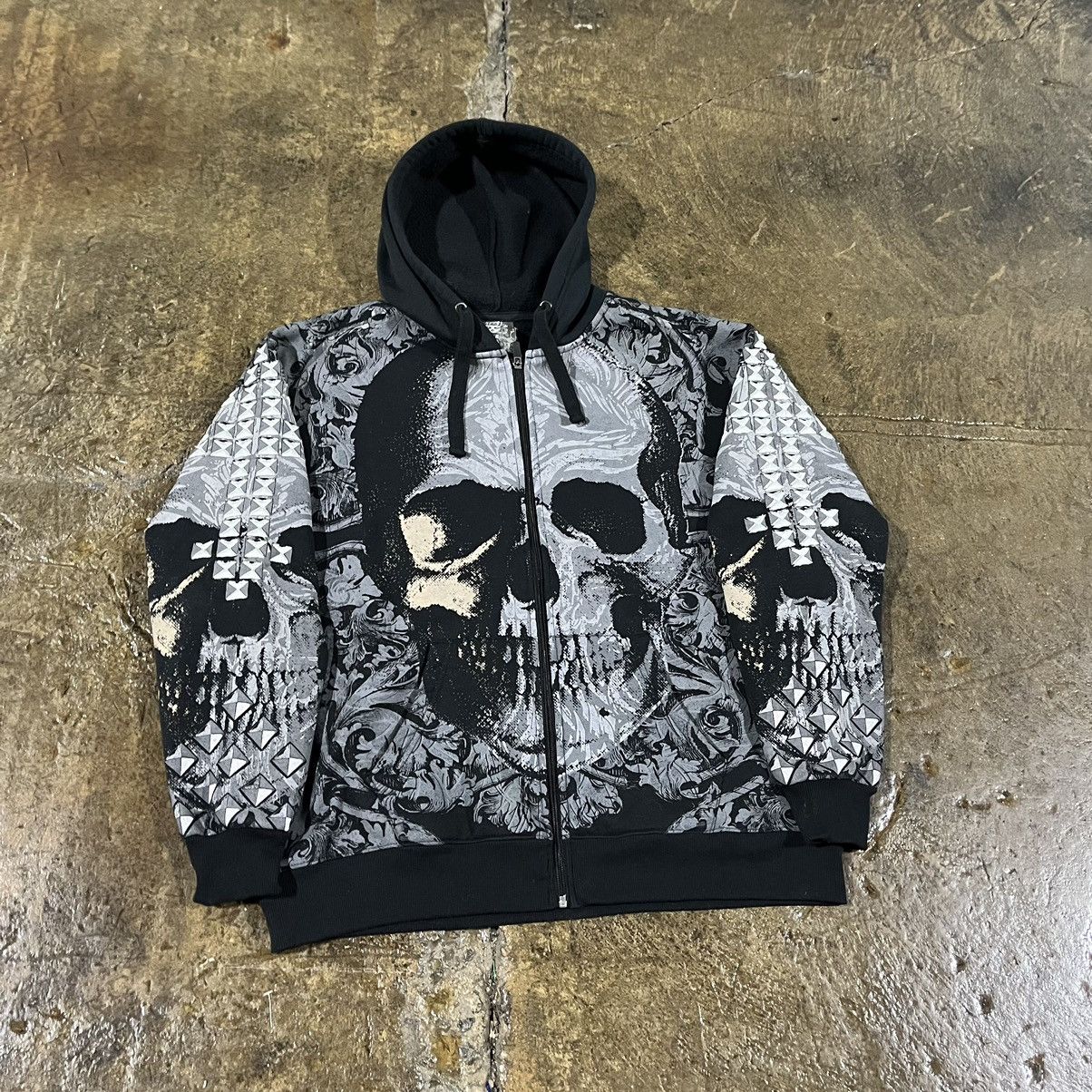 Affliction × Tapout × Vintage Crazy Y2K Affliction Style Zip-Up Hoodie Skull Grunge Skater Size US L / EU 52-54 / 3 - 3 Thumbnail