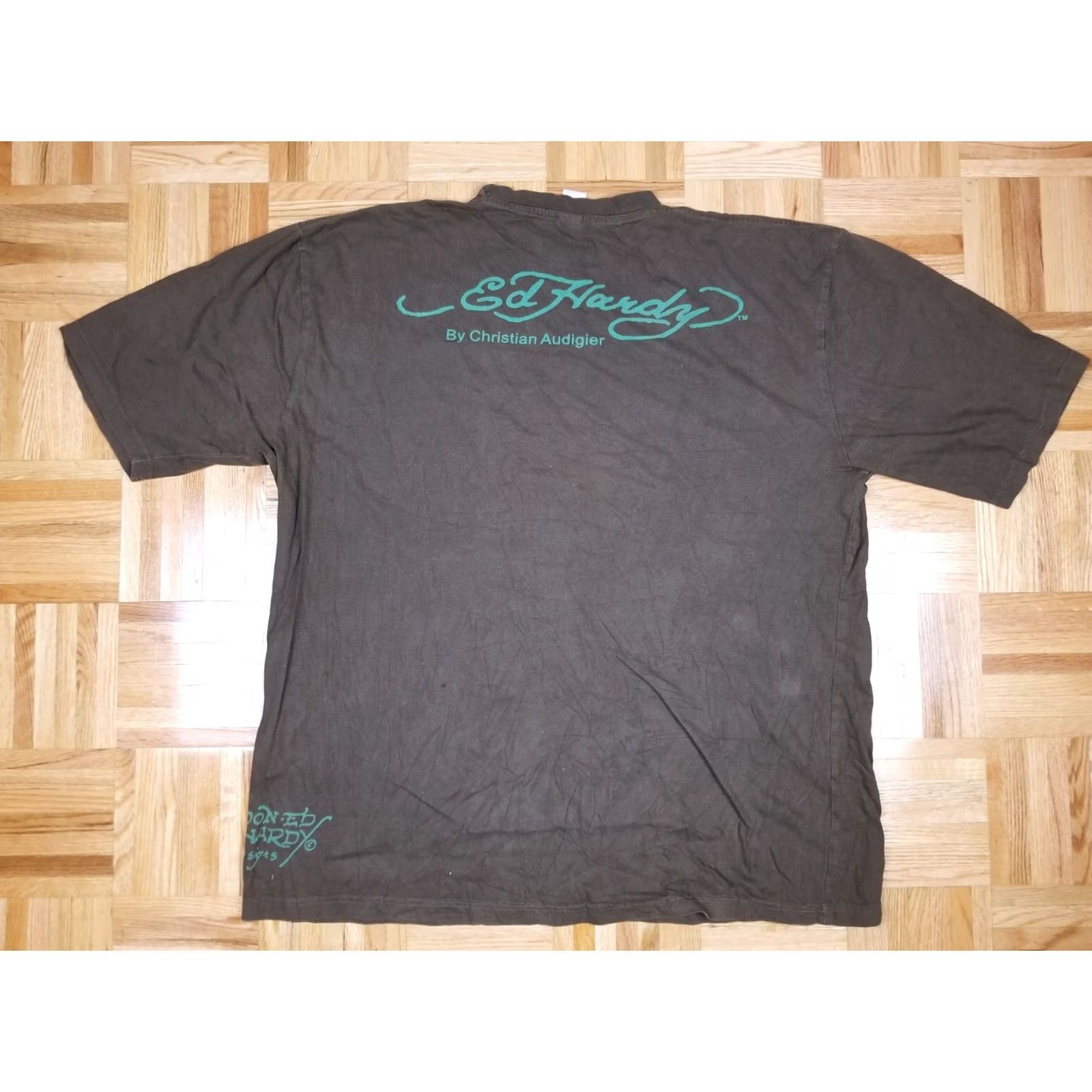 Ed Hardy VINTAGE Y2K ED HARDY CHRISTIAN AUDIGIER NEW YORK CITY BEADED T-SHIRT Brown 3XL Mens Size US XXL / EU 58 / 5 - 6 Thumbnail