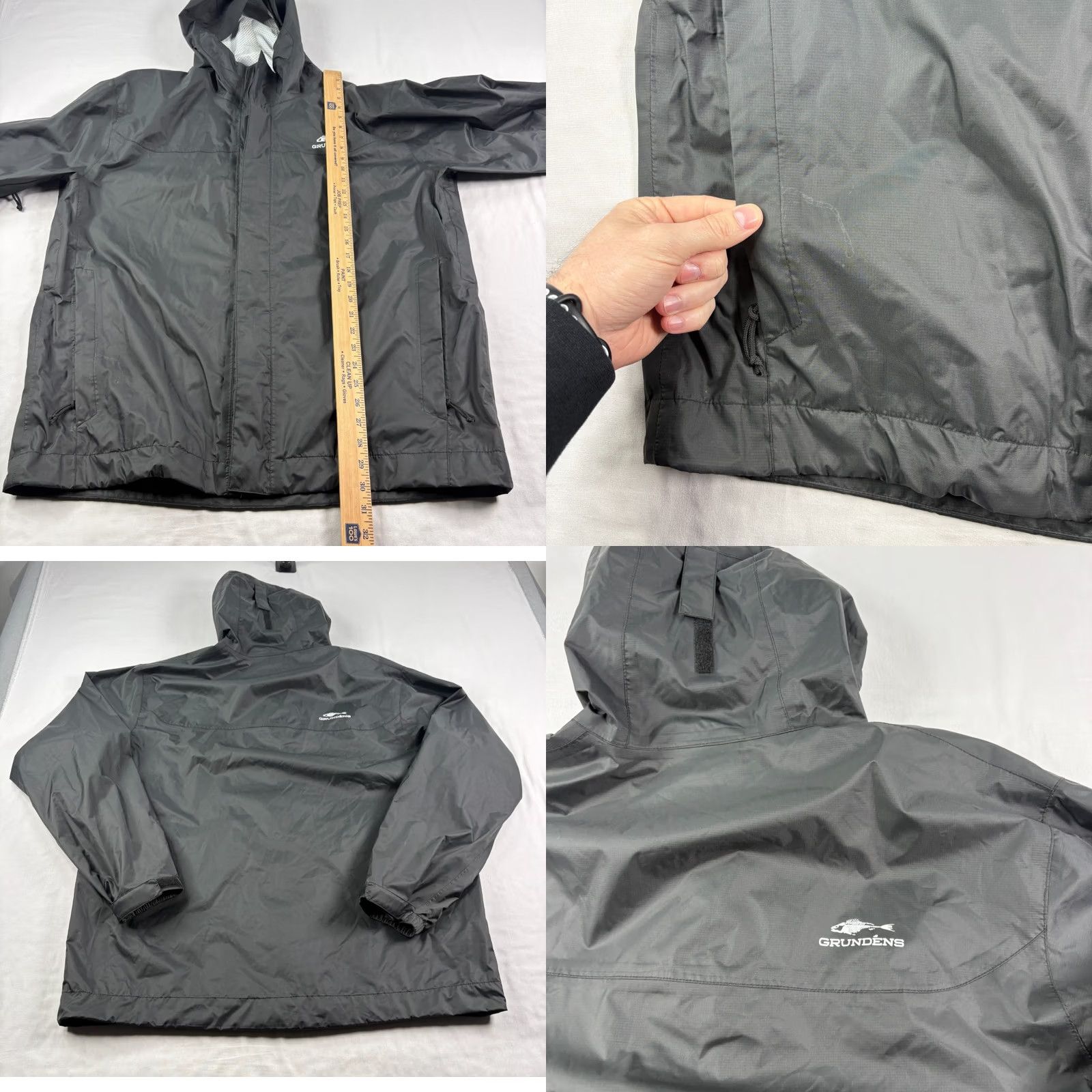 Rains Grundens Rain Jacket Mens XL Black Full Zip Waterproof Hooded Outdoor Coat Jacket Size US XL / EU 56 / 4 - 8 Thumbnail