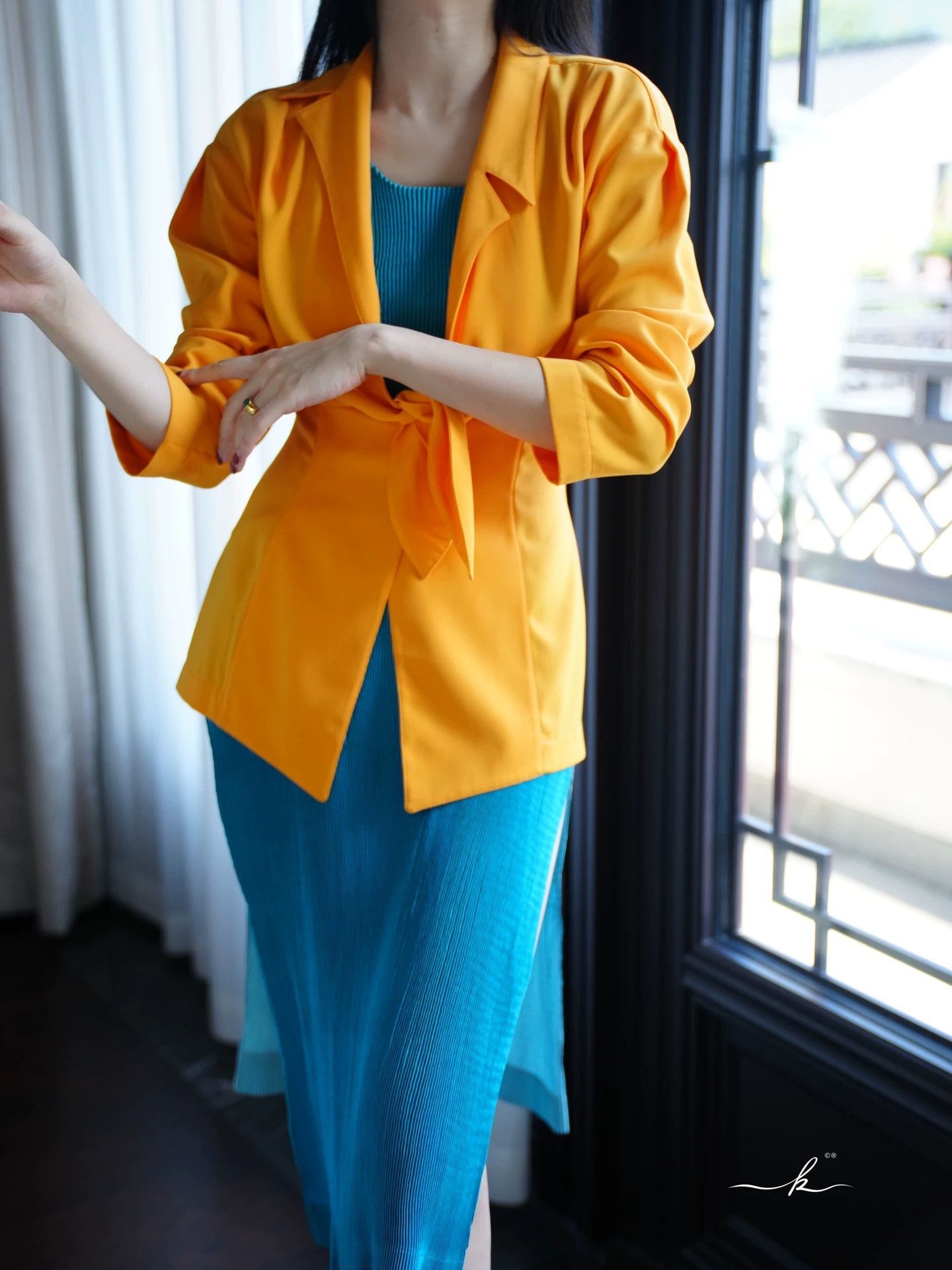 Thierry Mugler Thierry Mugler Vintage Orange Asymmetric Knot Blazer Size M / US 6-8 / IT 42-44 - 8 Thumbnail