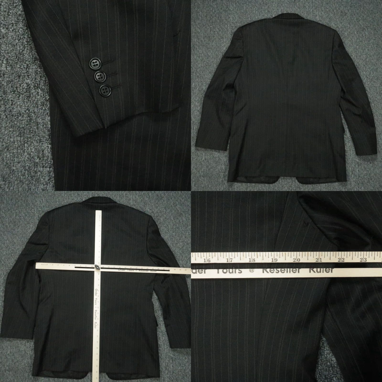 Canali Canali Blazer Mens Black 42R Wool Striped 2 Piece Notch Lapel Single-Breasted Formal Self/Euro 50R Italy Mens Size 42R - 8 Thumbnail