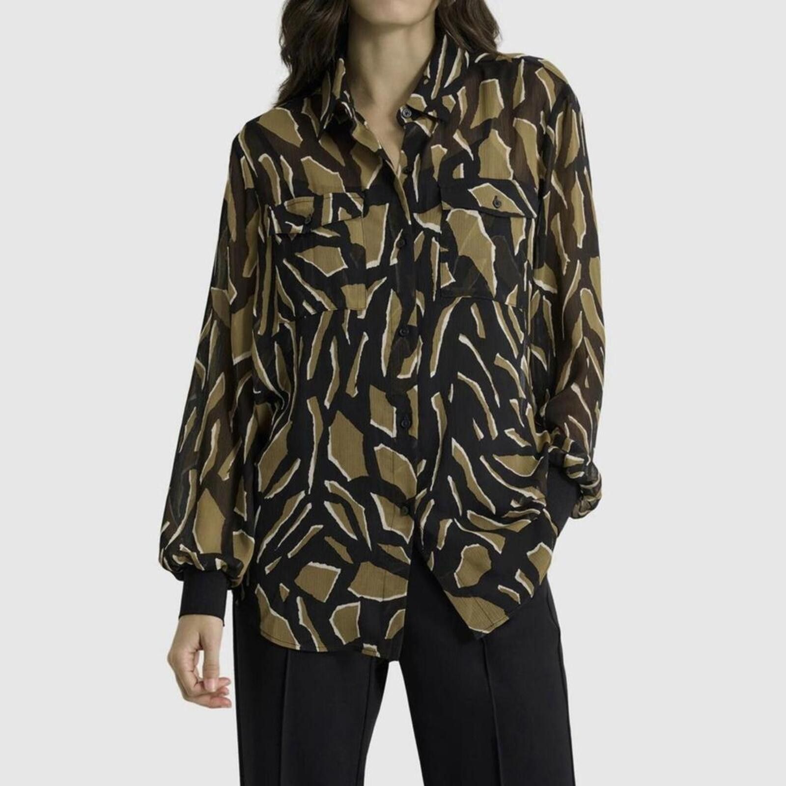 DKNY DKNY / Women’s Floral Print Long Sleeve Chiffon Shirt / xs Size XS / US 0-2 / IT 36-38 - 2 Thumbnail