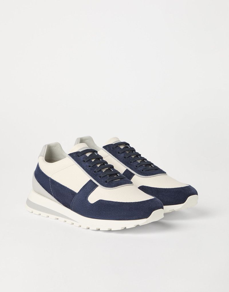 Brunello Cucinelli o1la1rc1a0326 Washed Suede Runners Sneakers in Blue/White Size US 10 / EU 43 - 5 Thumbnail