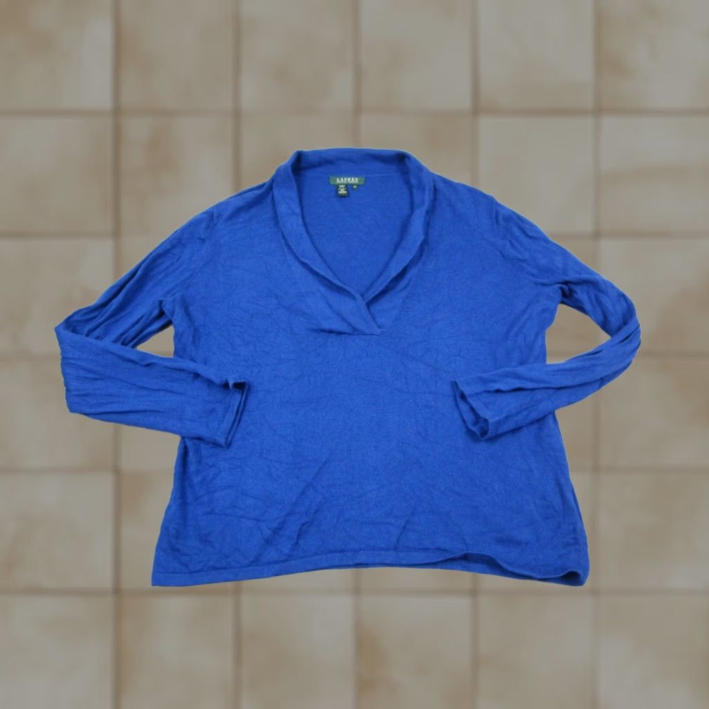 Ralph Lauren Ralph Lauren Sweater Womens 2X Plus Blue Silk Cashmere Shawl Neck Classic LRL 90s Size XXL / US 16-18 / IT 52-54 - 1 Thumbnail