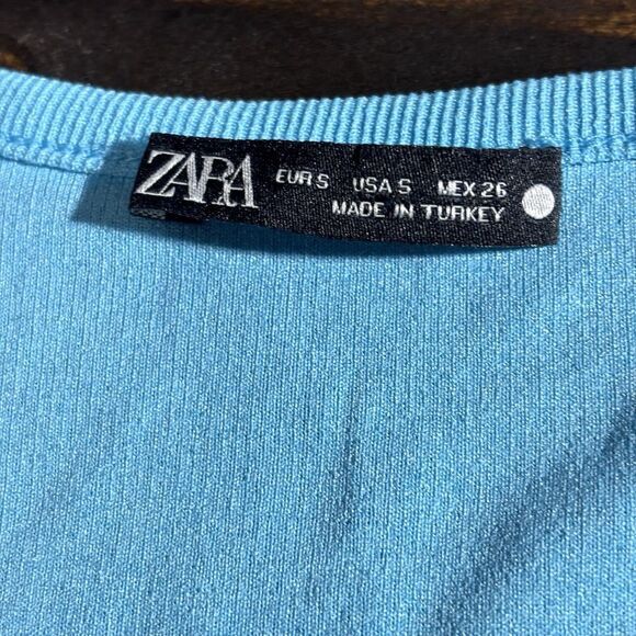 Zara Zara Women Crop Top Blue Ribbed Ruched Button Cardigan S Size S / US 4 / IT 40 - 6 Thumbnail