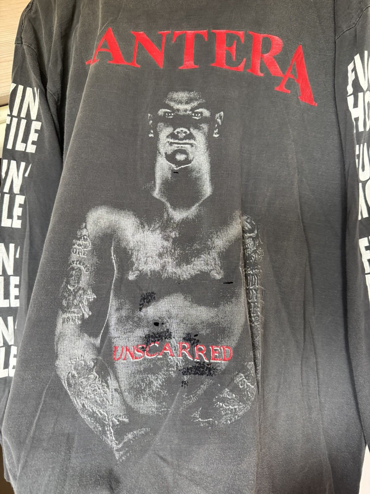 Band Tees Pantera "Fucking Hostile" Longsleeve XL Trashed Faded Repair Size US XL / EU 56 / 4 - 2 Thumbnail