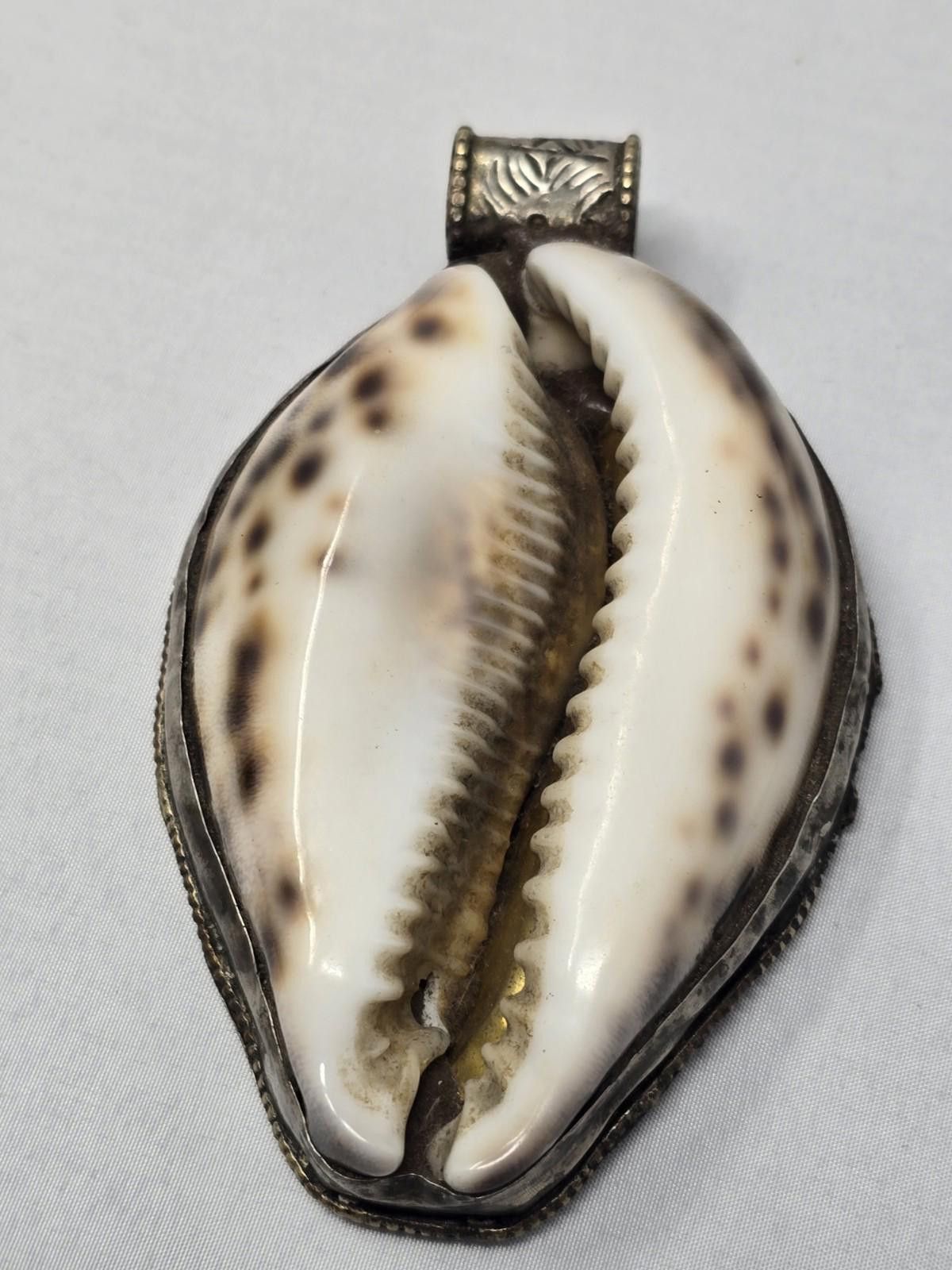 Other Large 4” Tibetan Cowrie Shell Artisan Pendant with Repoussé Size ONE SIZE - 4 Thumbnail