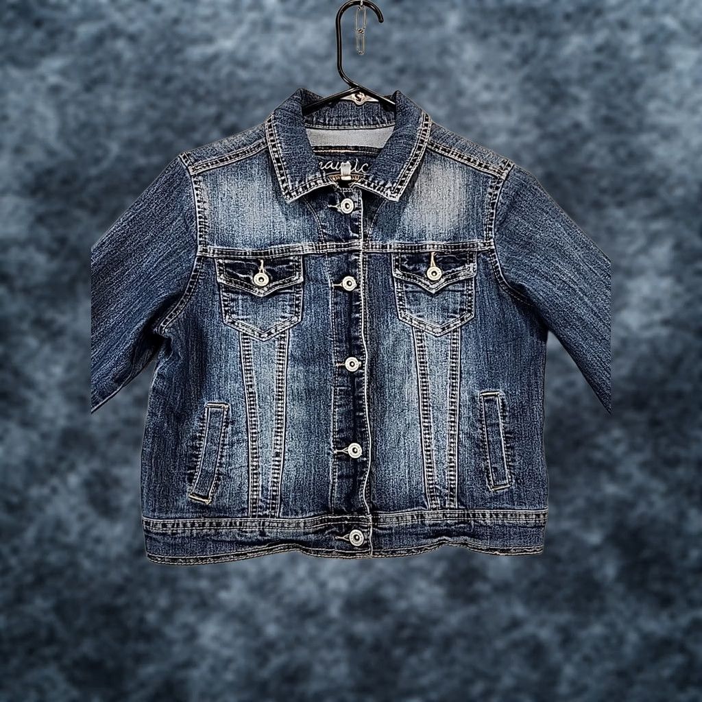 Vintage Maurices Womens Denim Jean Trucker Jacket Short Flap Pocket Blue S Biker Y2K Retro Lightweight Stretch Regular Jacket Womens Size 28" / US 6 / IT 42 - 1 Thumbnail